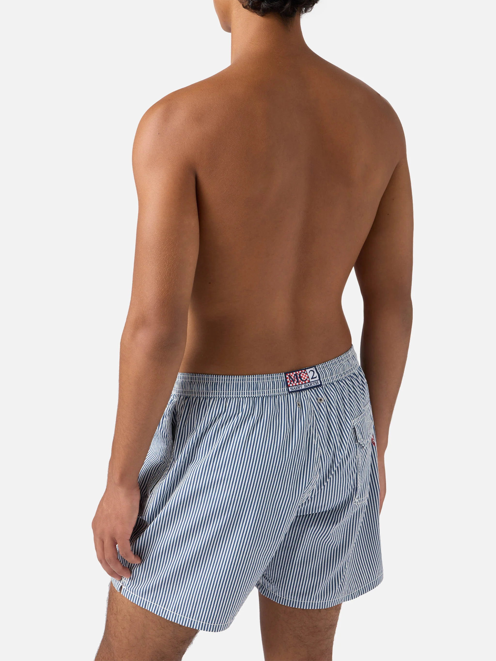 Seersucker navy blue striped classic light swim shorts Patmos - Image 5