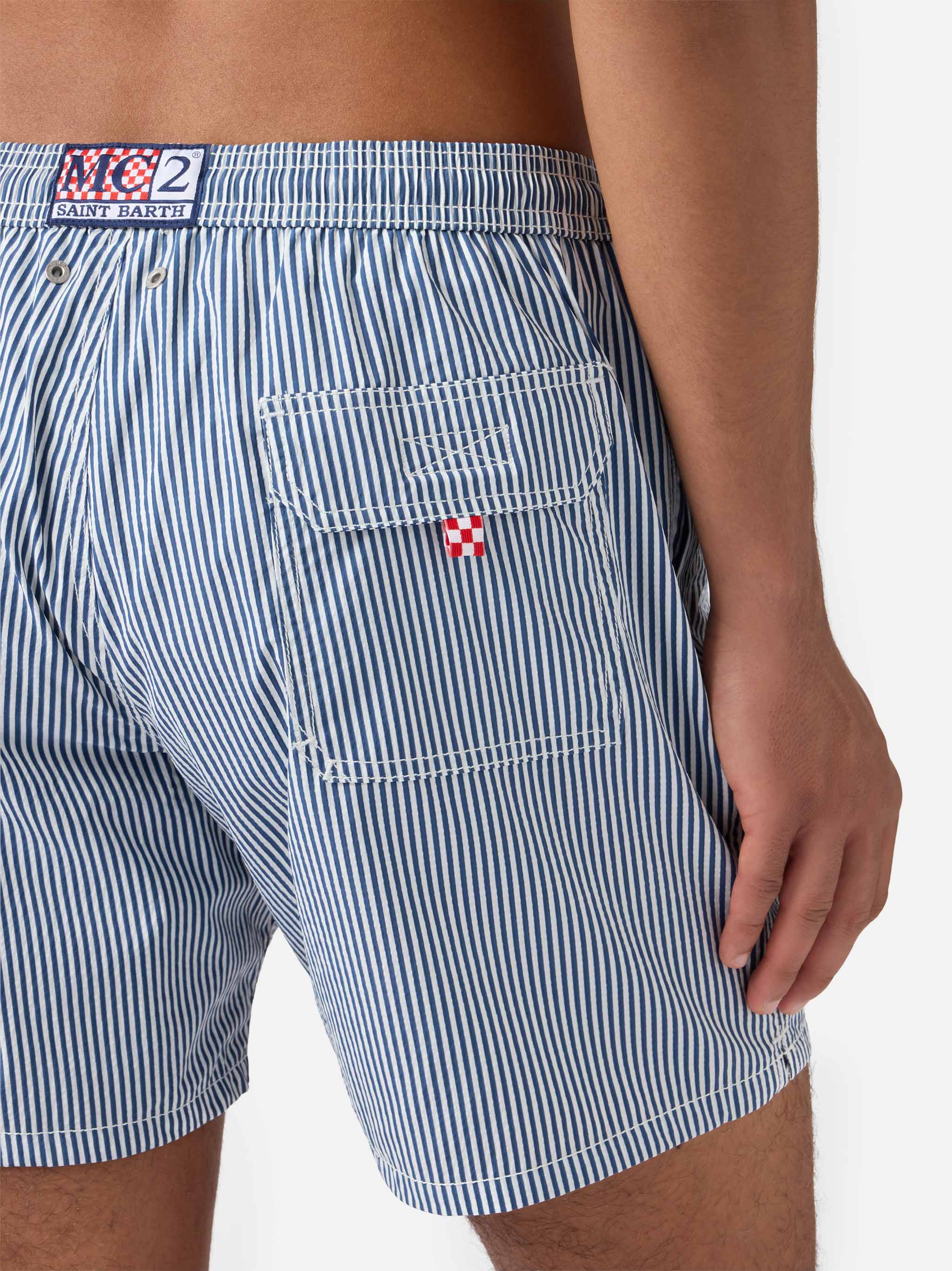 Seersucker navy blue striped classic light swim shorts Patmos - Image 6