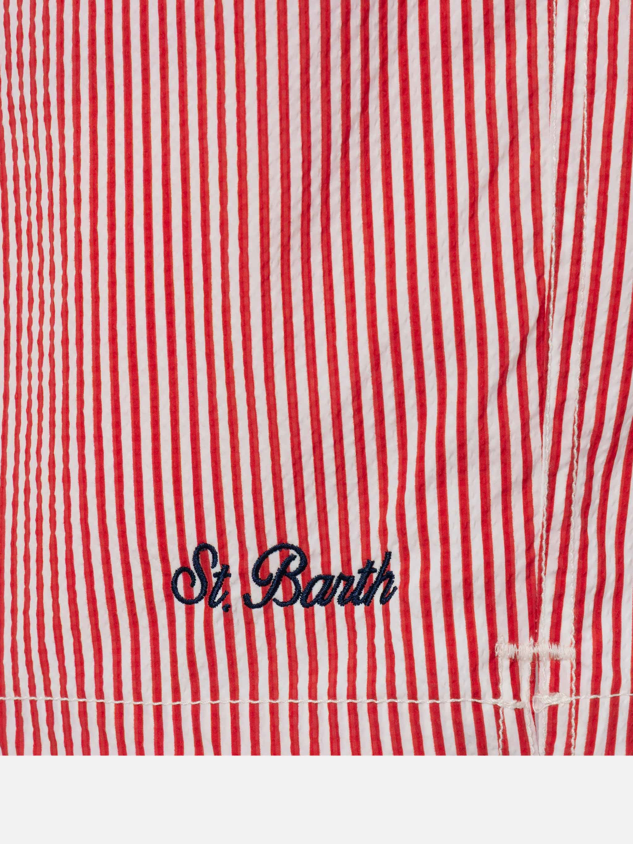 Seersucker red striped classic light swim shorts Patmos - Image 3