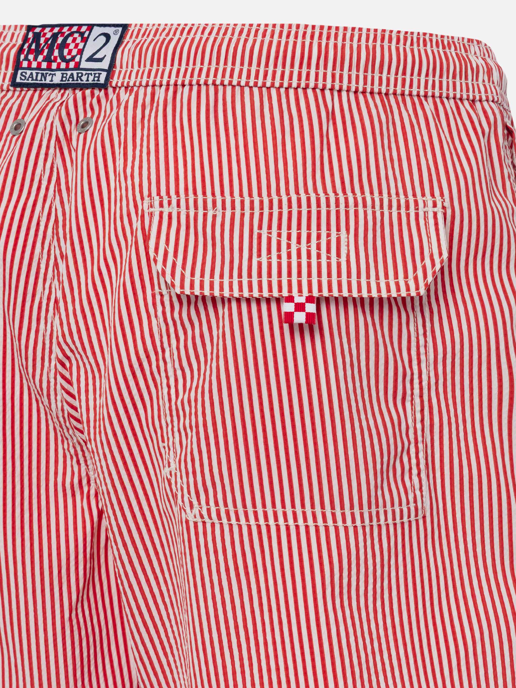 Seersucker red striped classic light swim shorts Patmos - Image 4