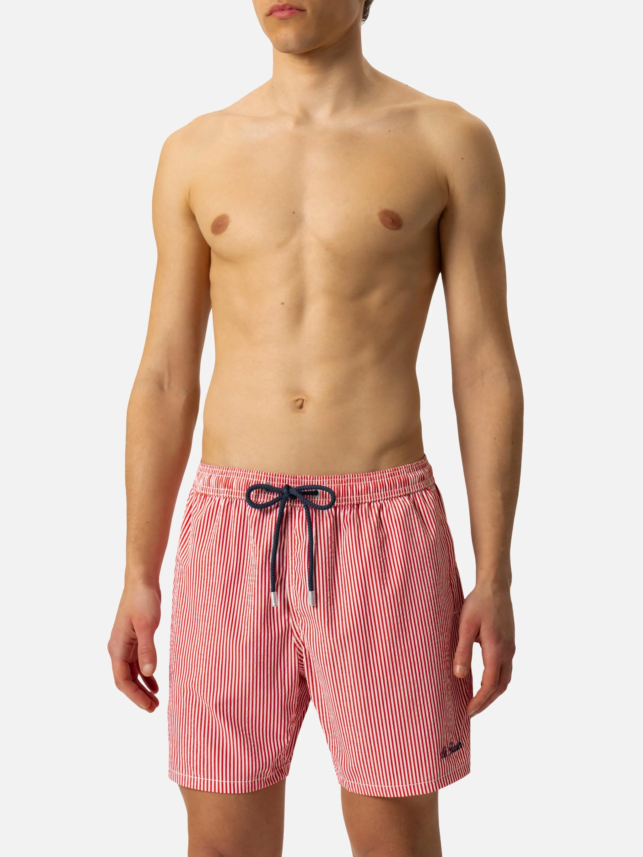 Seersucker red striped classic light swim shorts Patmos - Image 5