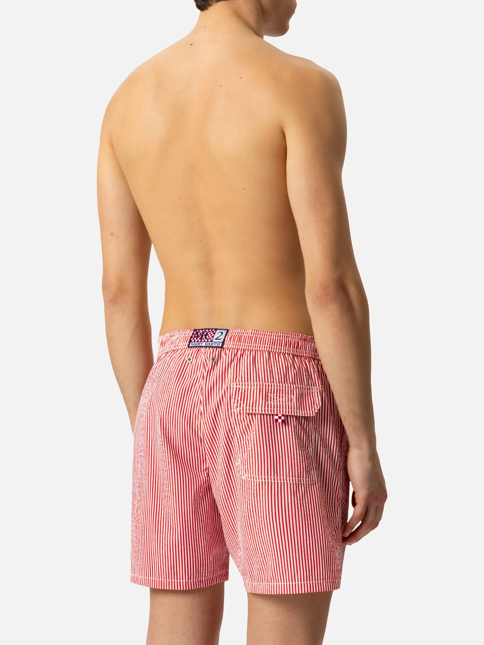 Seersucker red striped classic light swim shorts Patmos - Image 6