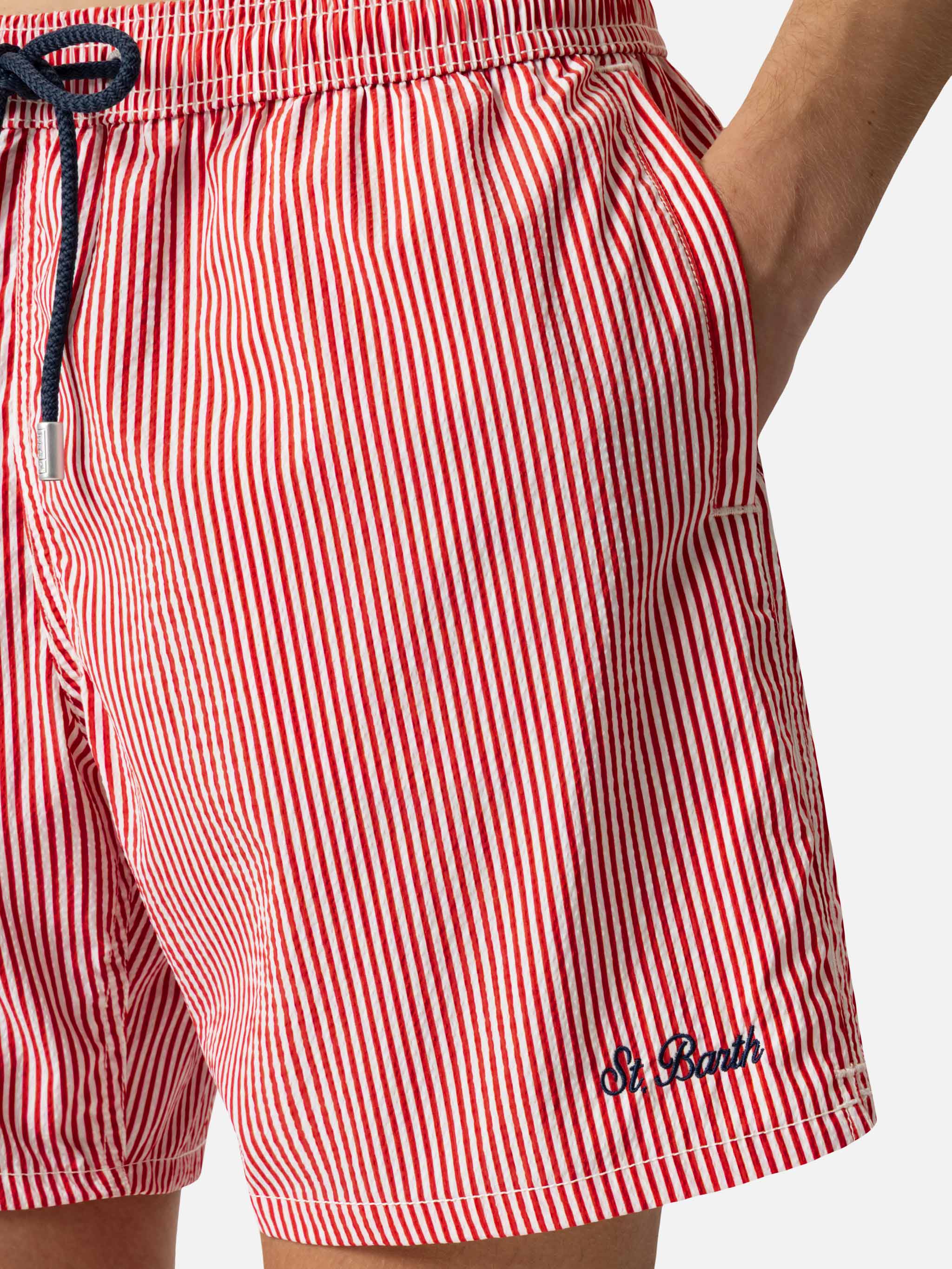 Seersucker red striped classic light swim shorts Patmos - Image 7