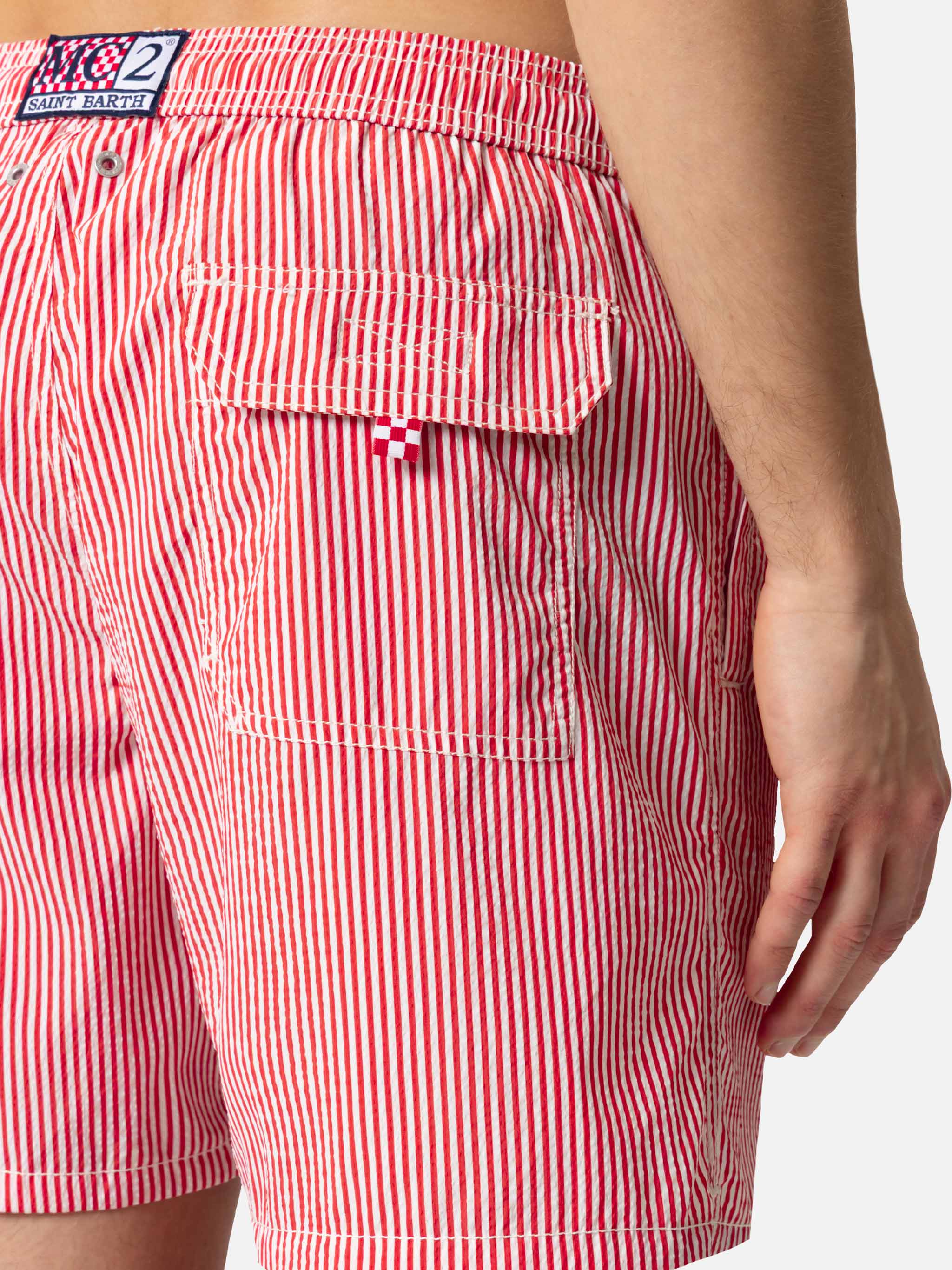 Seersucker red striped classic light swim shorts Patmos - Image 8