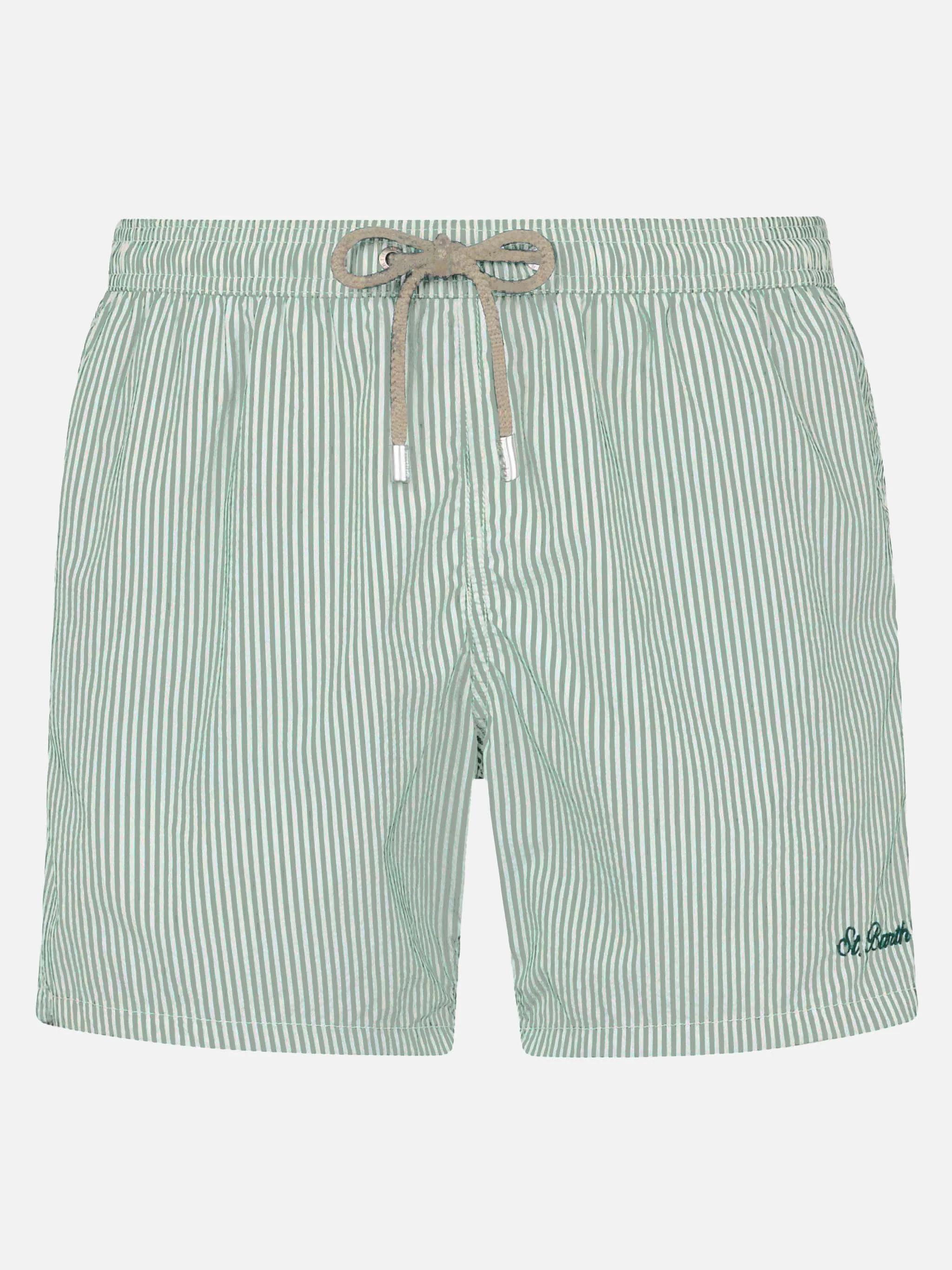 Seersucker sage green striped classic light swim shorts Patmos