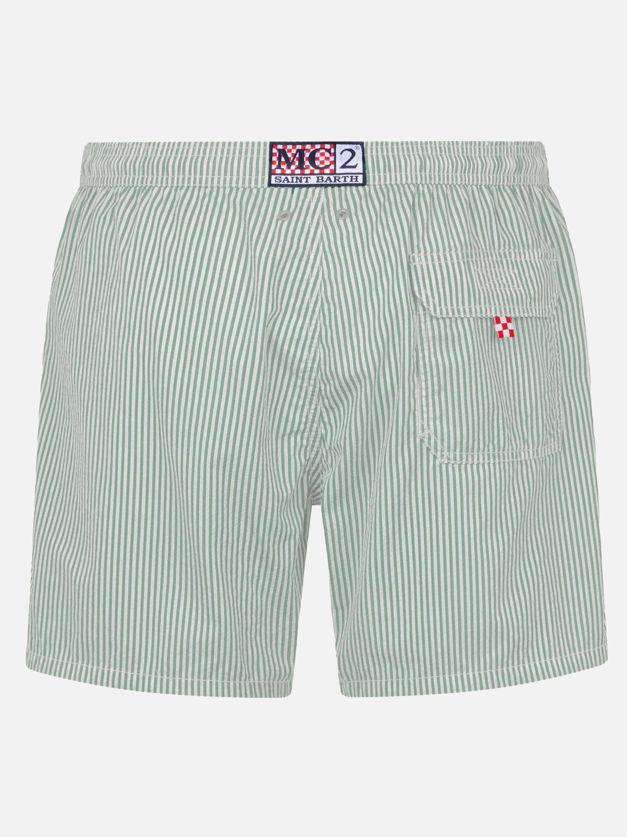 Seersucker sage green striped classic light swim shorts Patmos - Image 2