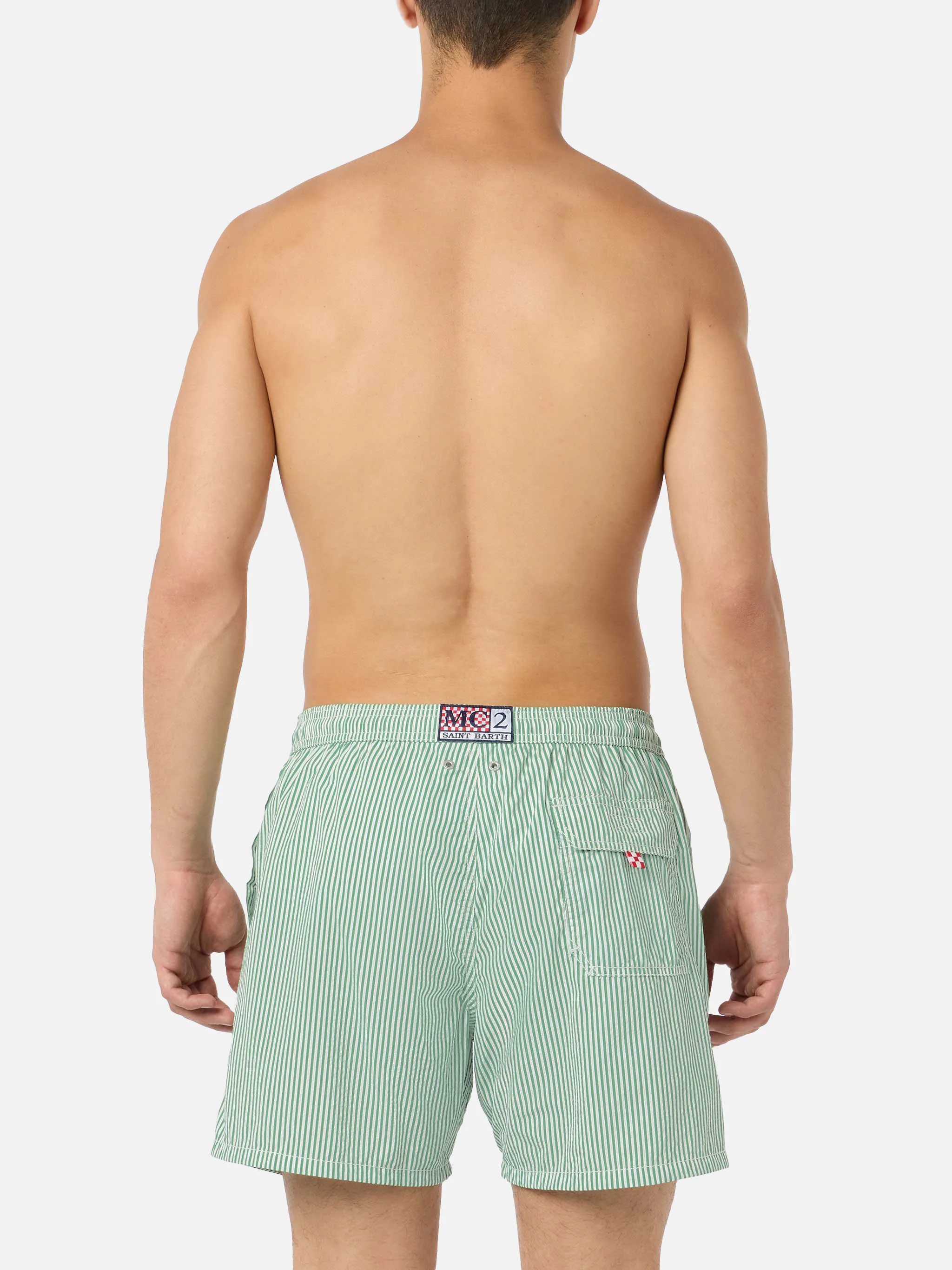 Seersucker sage green striped classic light swim shorts Patmos - Image 4