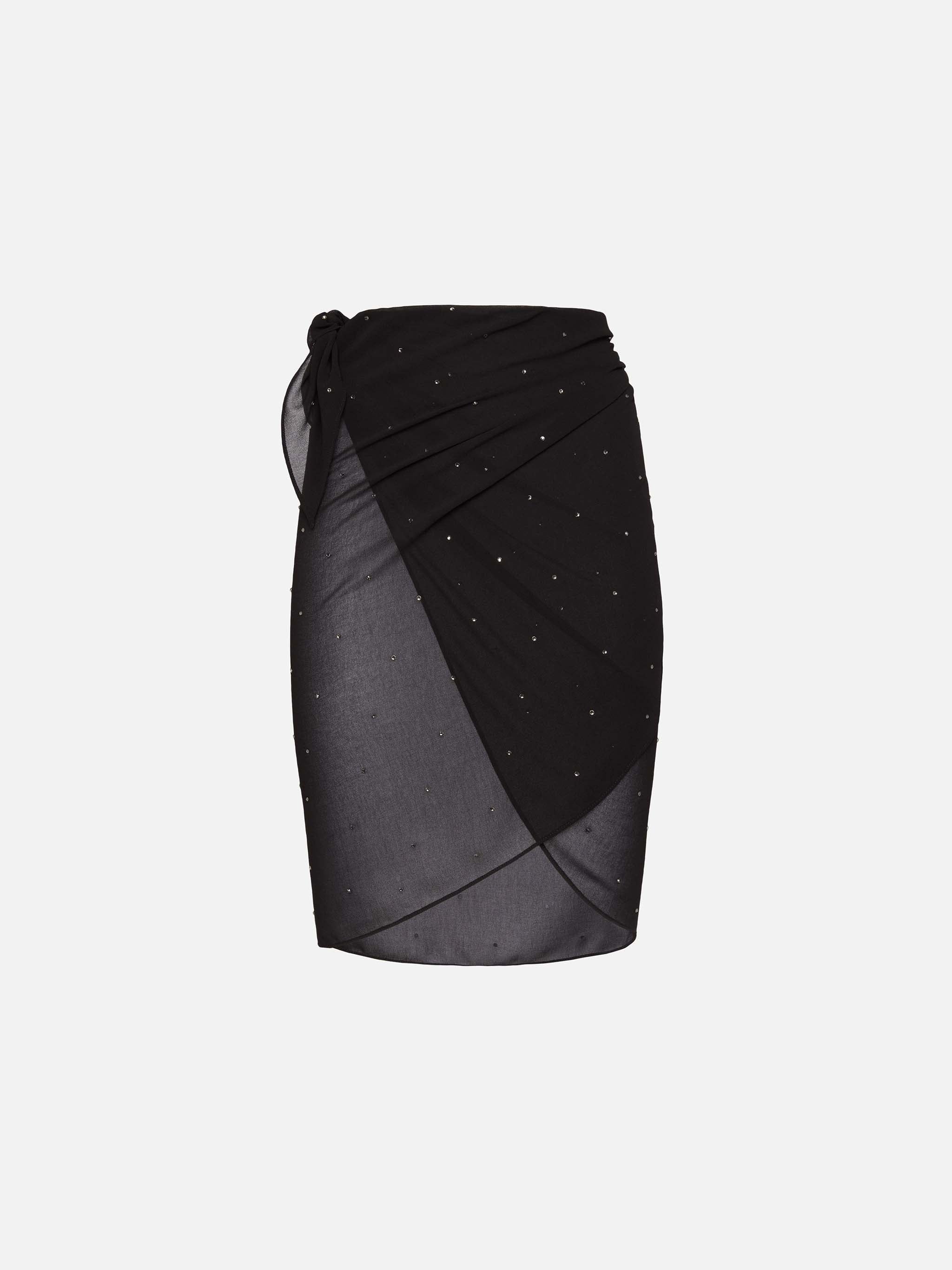 Sery short black georgette pareo with rhinestone embellishment - Image 5