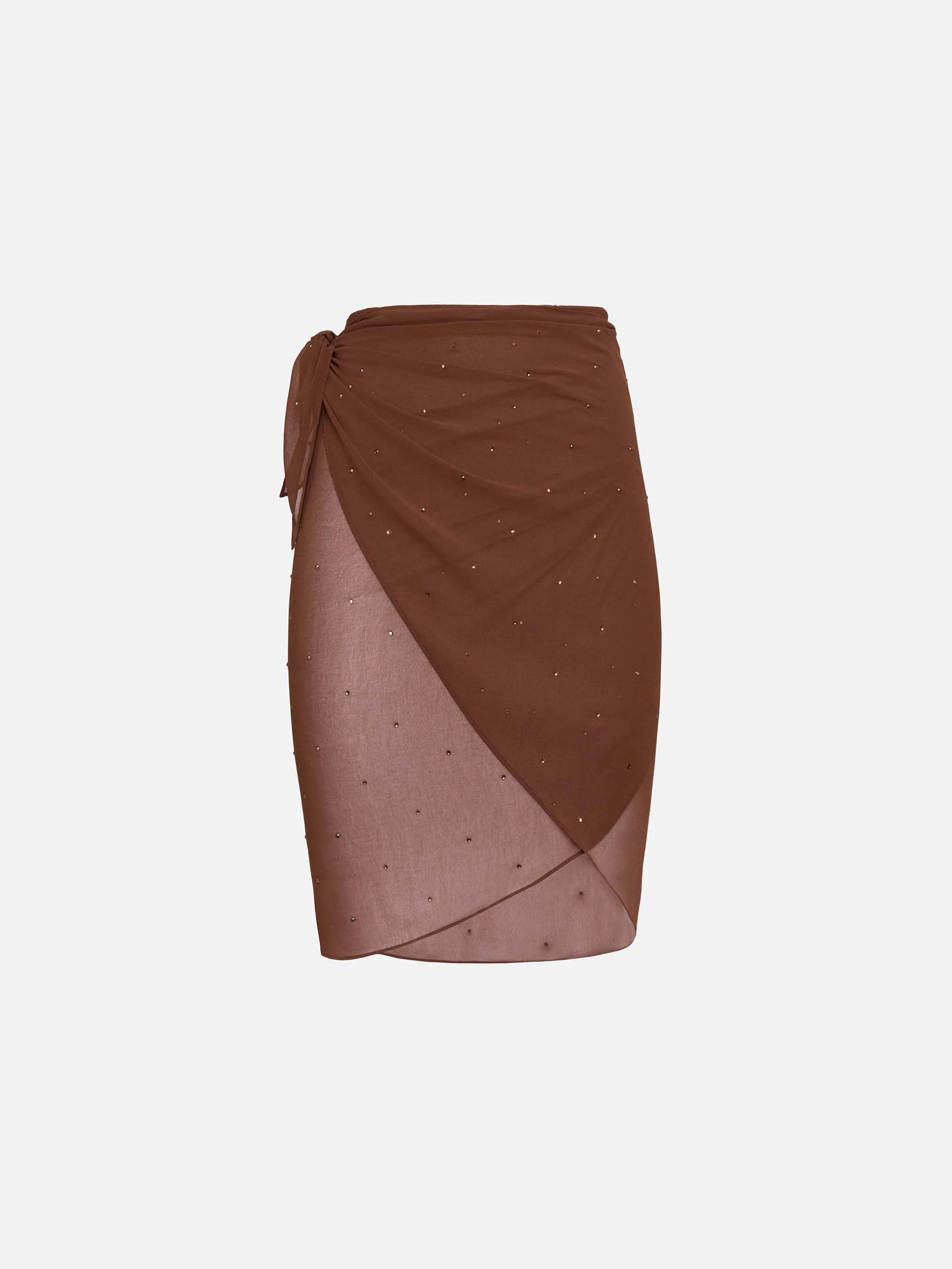 Sery short brown georgette pareo with rhinestone embellishment - Image 3