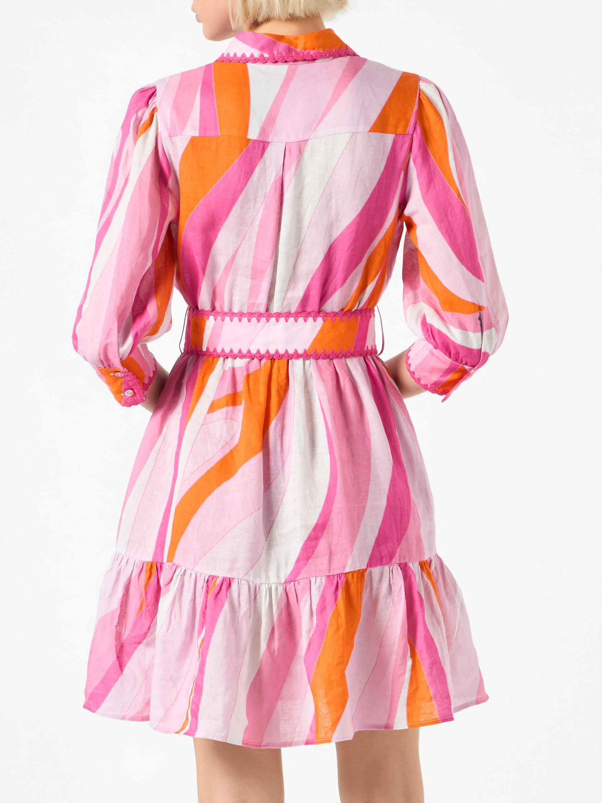 Shape wave print linen short dress Daisi - Image 2