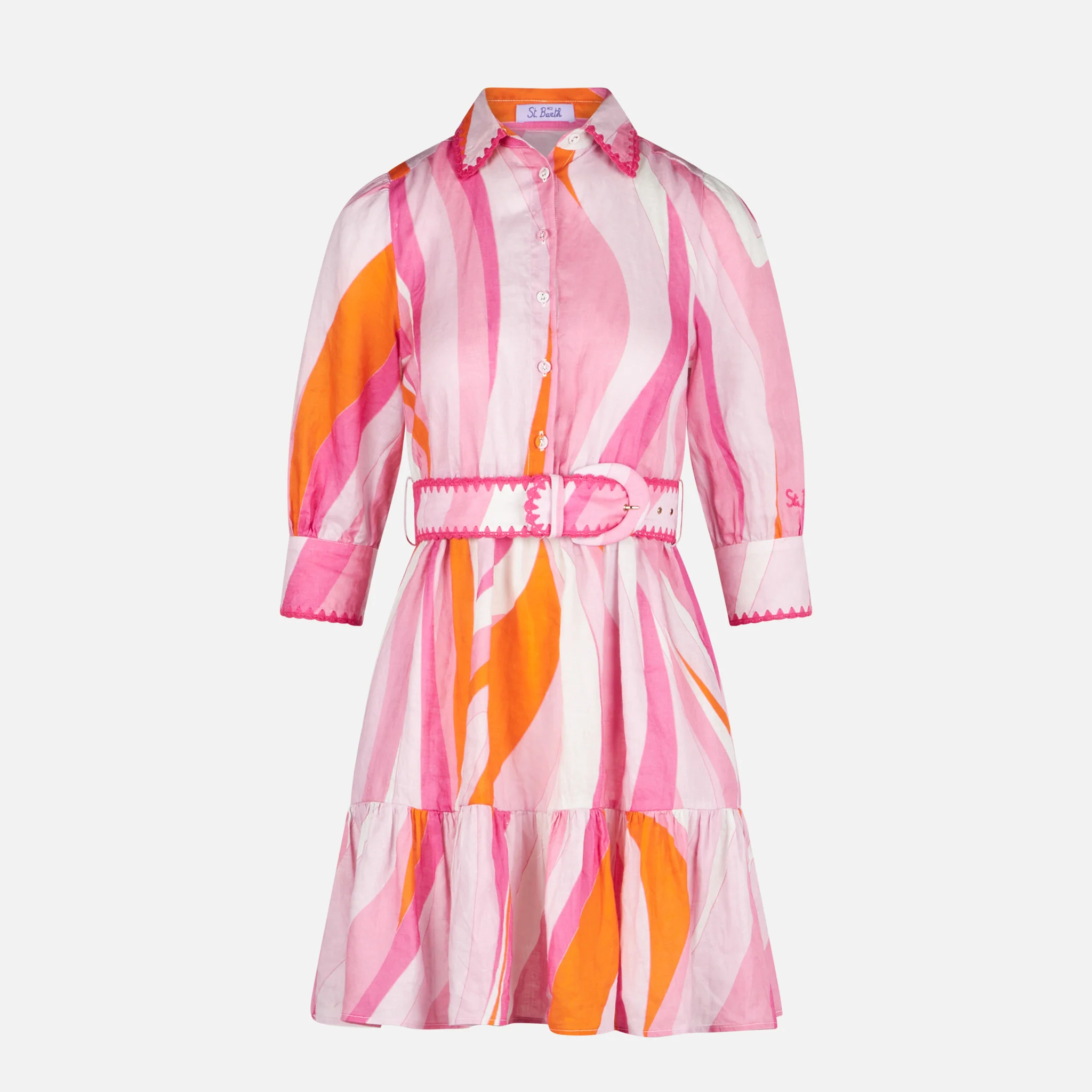 Shape wave print linen short dress Daisi - Image 3