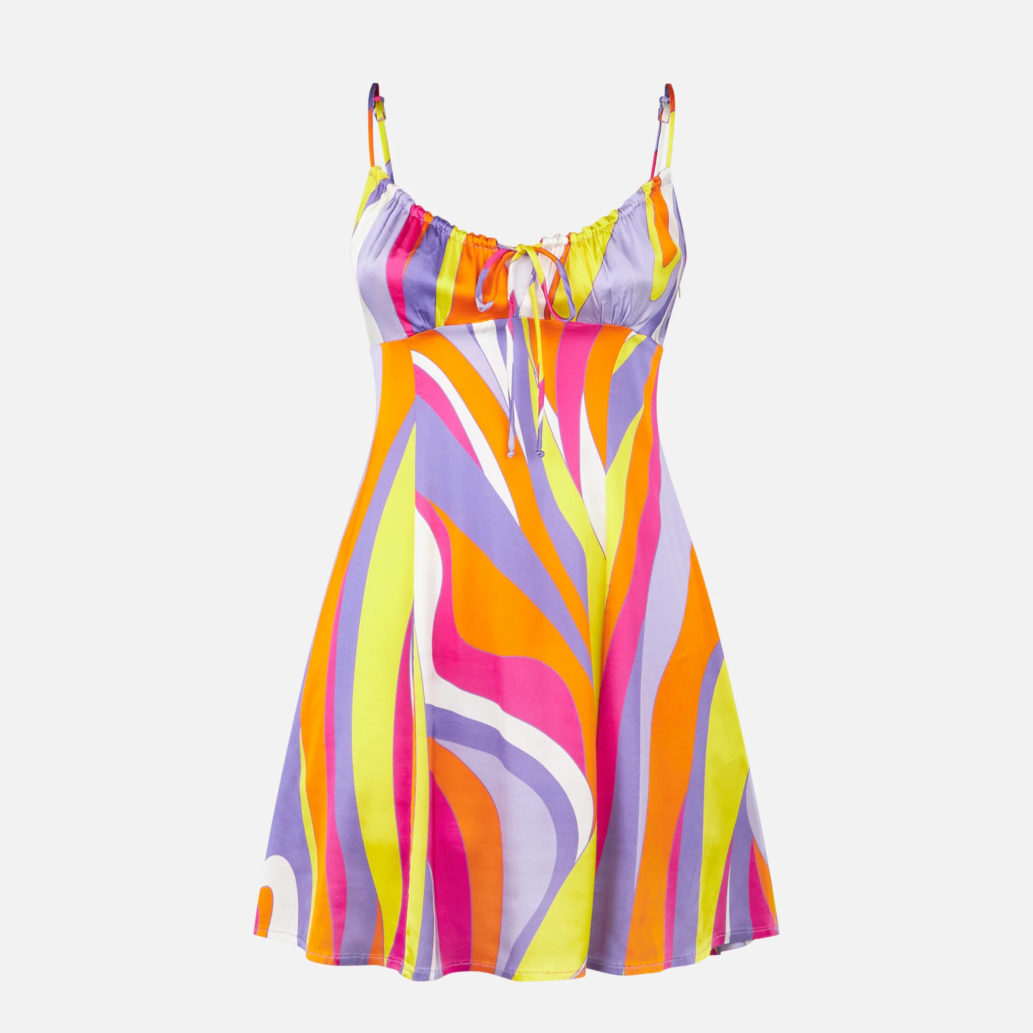 Creamy multicolor wave print viscose slip dress - Image 4