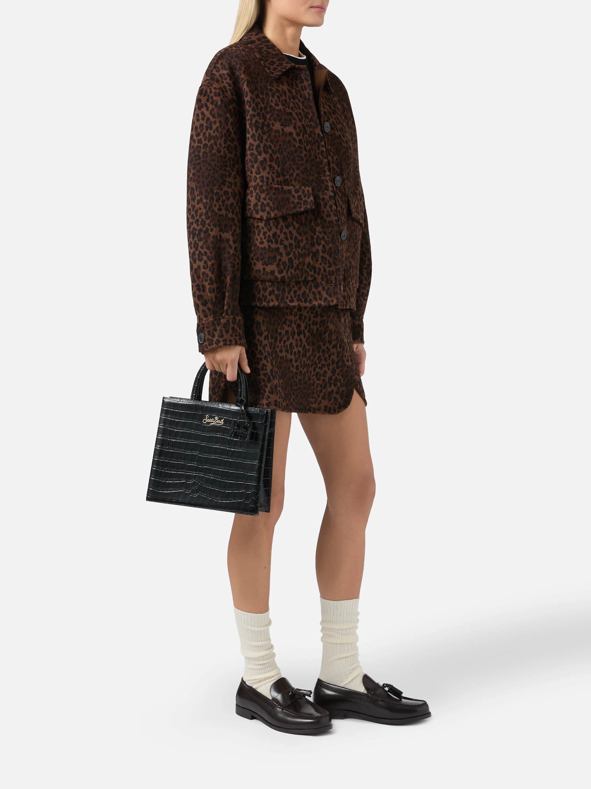 Shop Bag Midi black crocodile print bag - Image 2