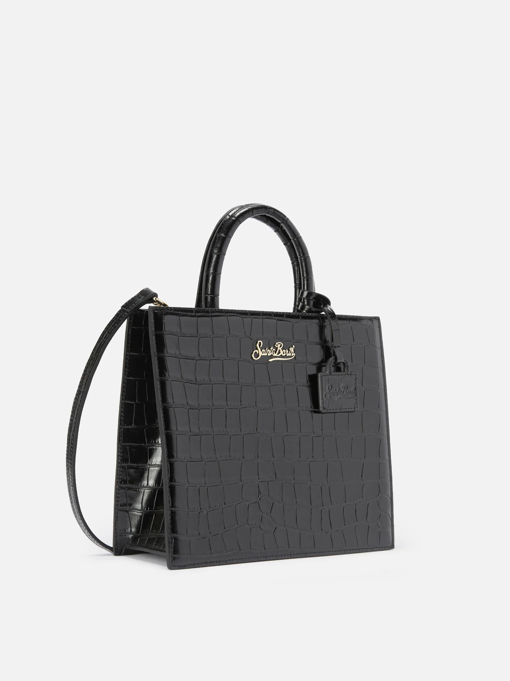Shop Bag Midi black crocodile print bag - Image 3