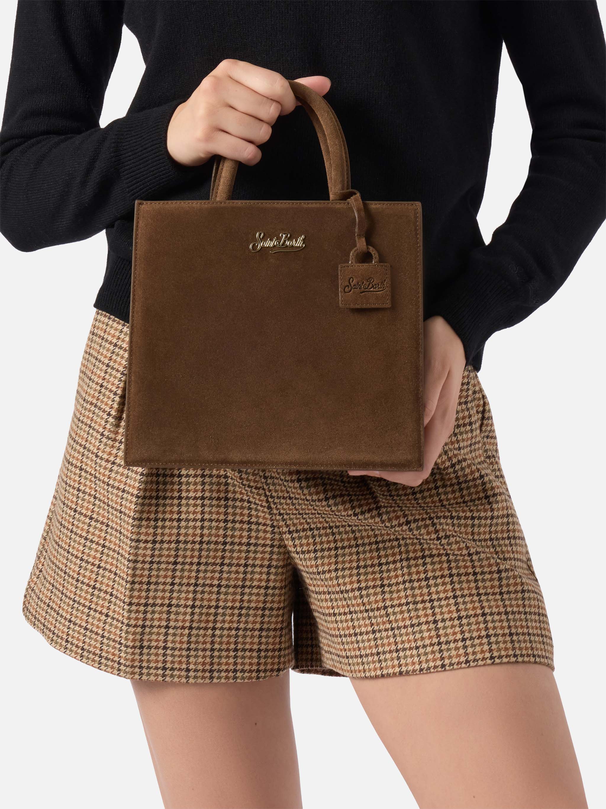 Shop Bag Midi Handbag in brown suede leather - Image 2