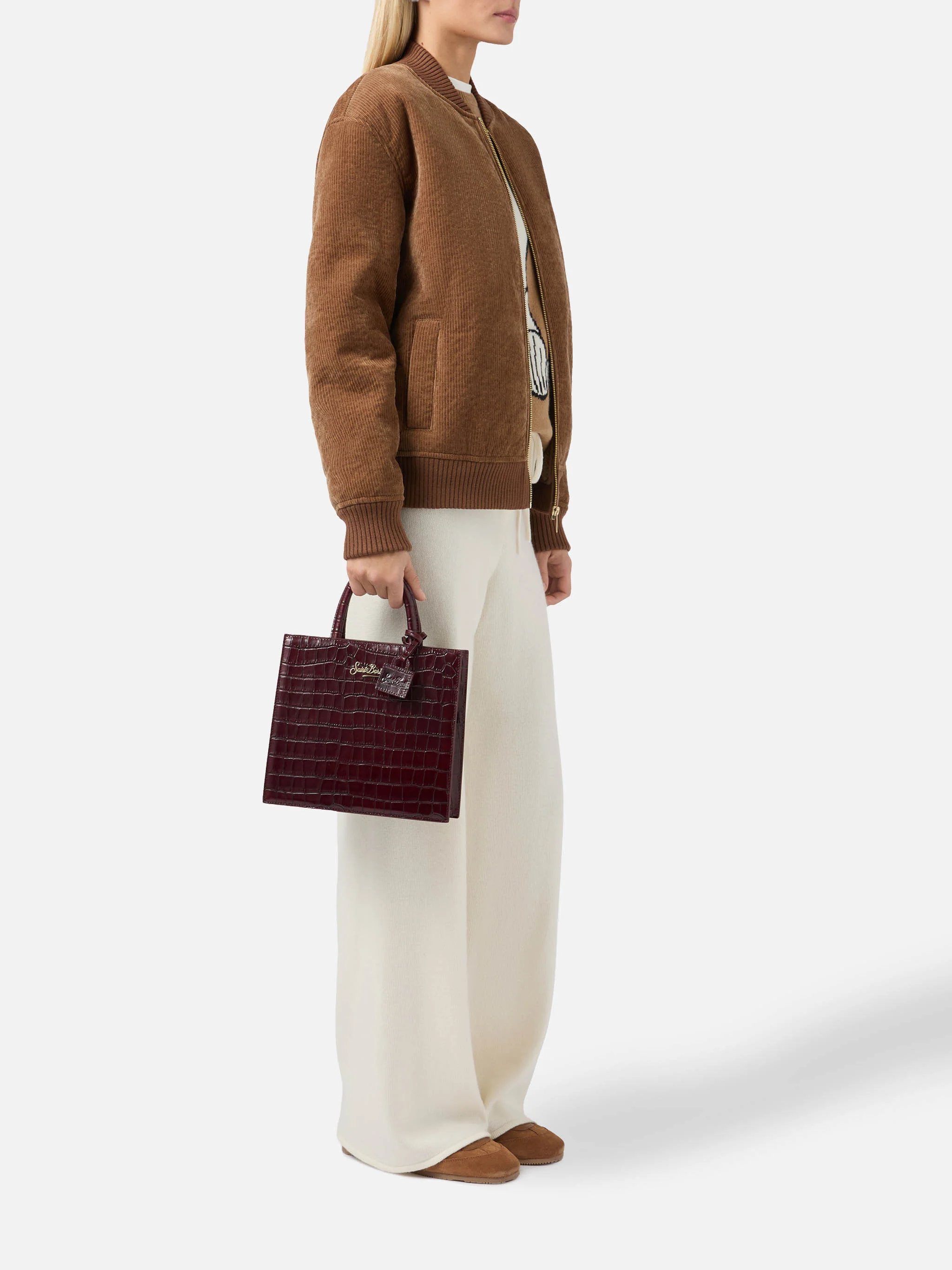 Shop Bag Midi burgundy crocodile print bag - Image 2