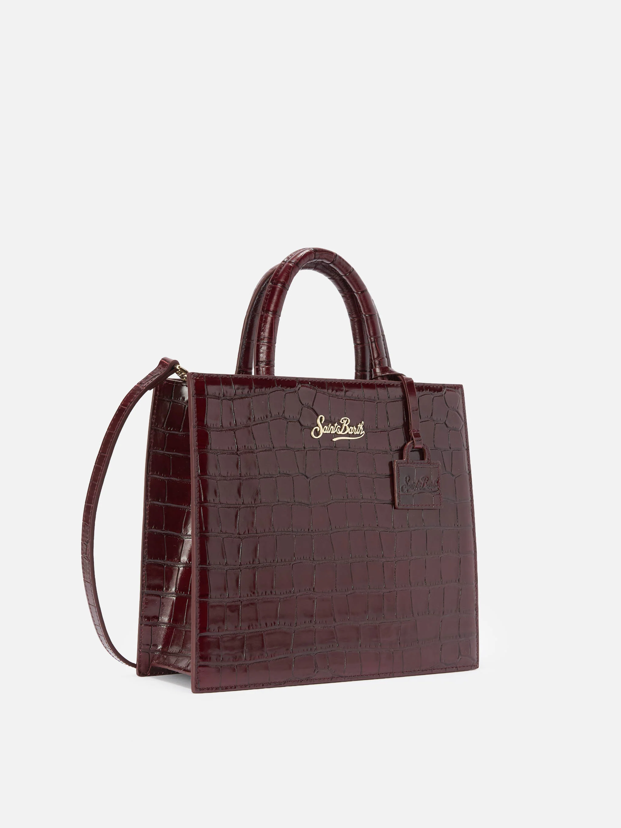 Shop Bag Midi burgundy crocodile print bag - Image 3