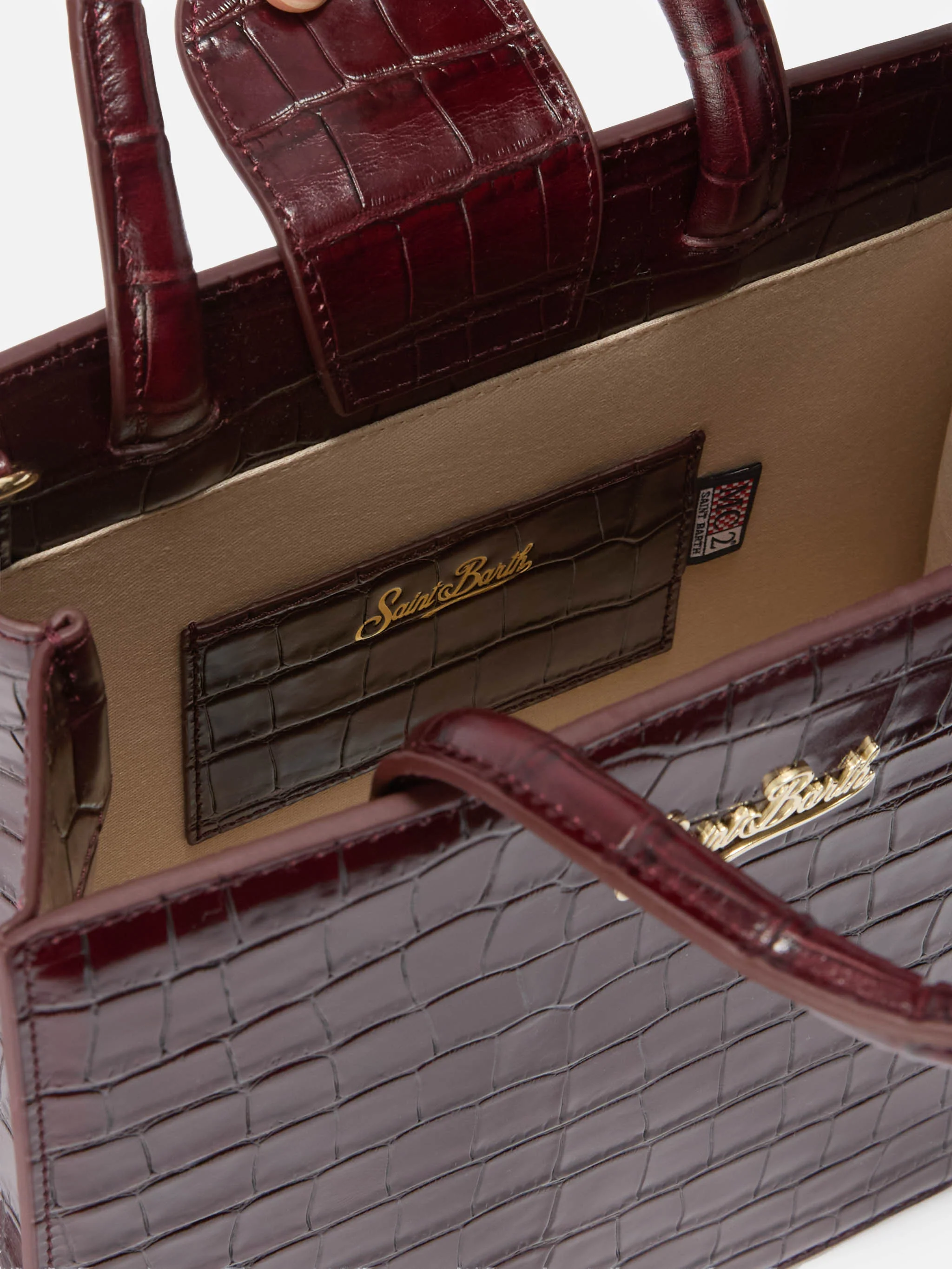 Shop Bag Midi burgundy crocodile print bag - Image 5