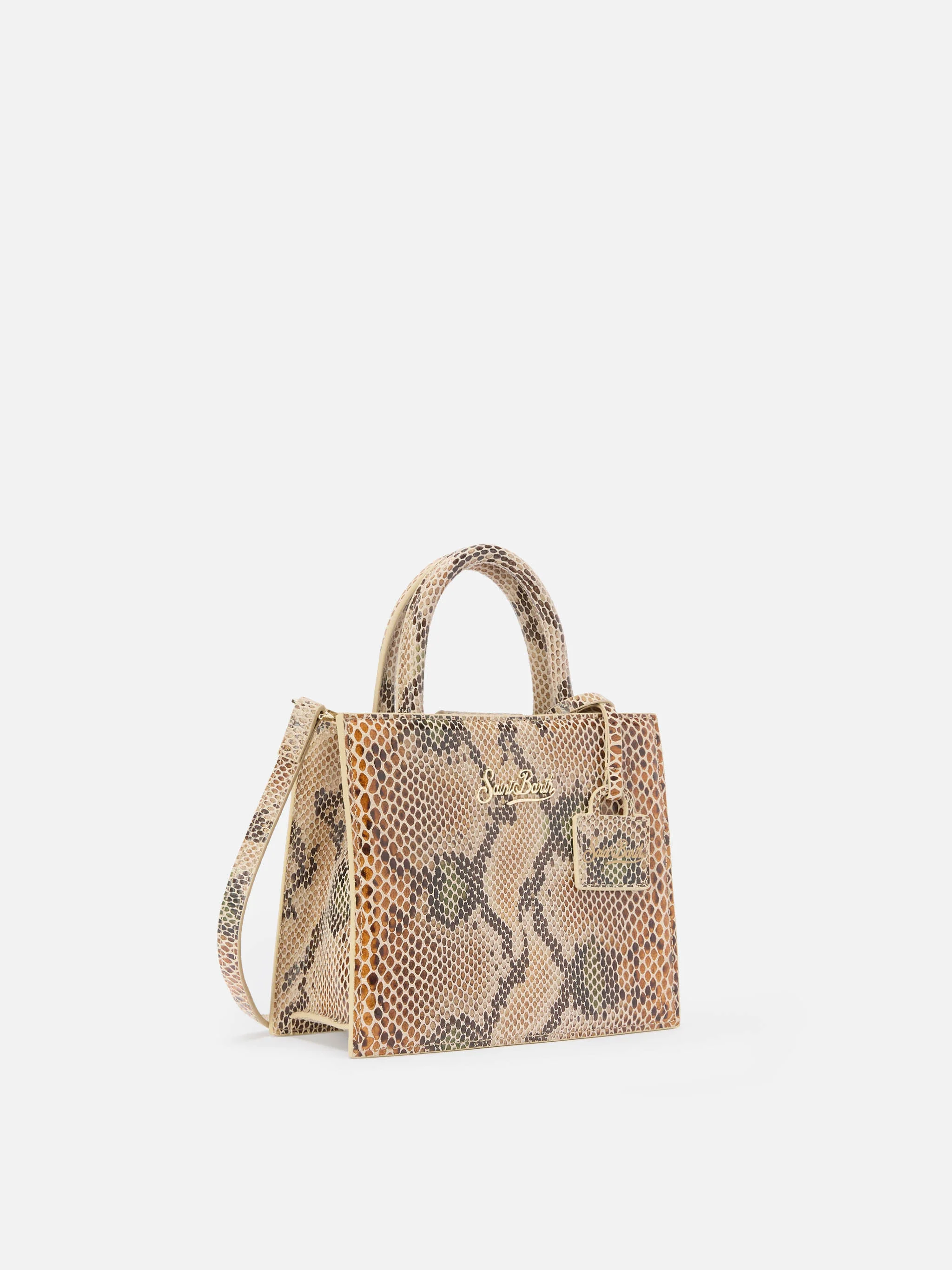 Shop Bag Mini beige python print bag - Image 3