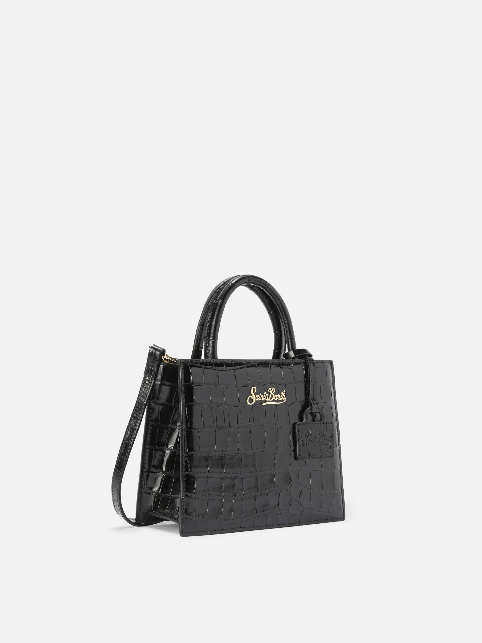 Shop Bag Mini Handbag in black crocodile-print leather - Image 3