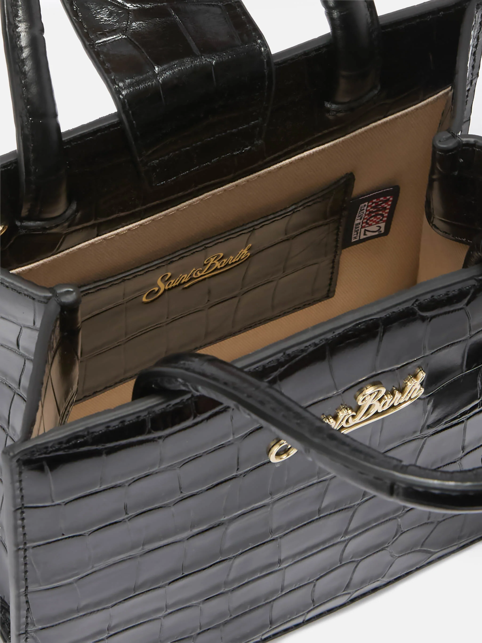 Shop Bag Mini Handbag in black crocodile-print leather - Image 5