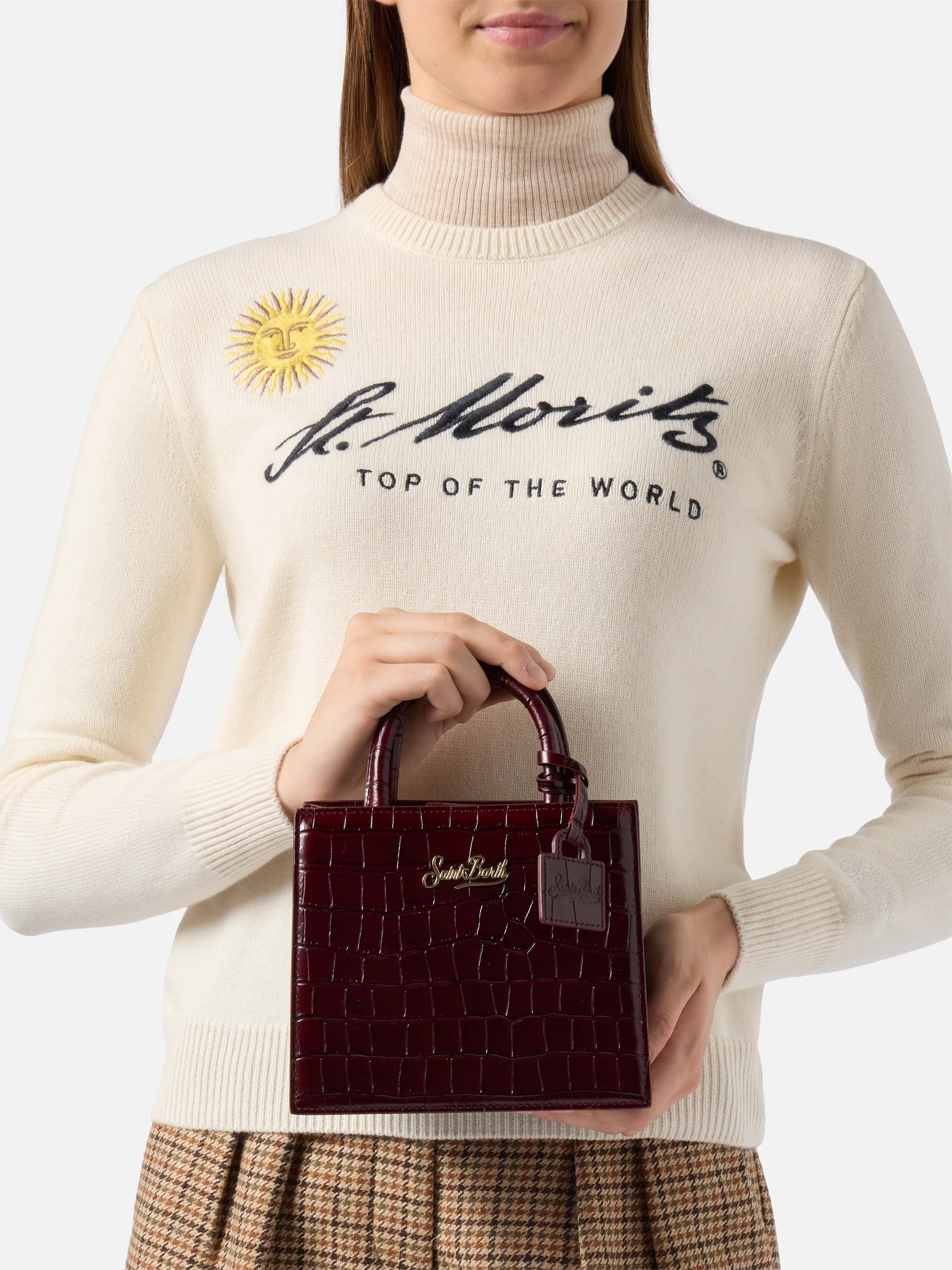 Shop Bag Mini Handbag in burgundy crocodile-print leather - Image 2