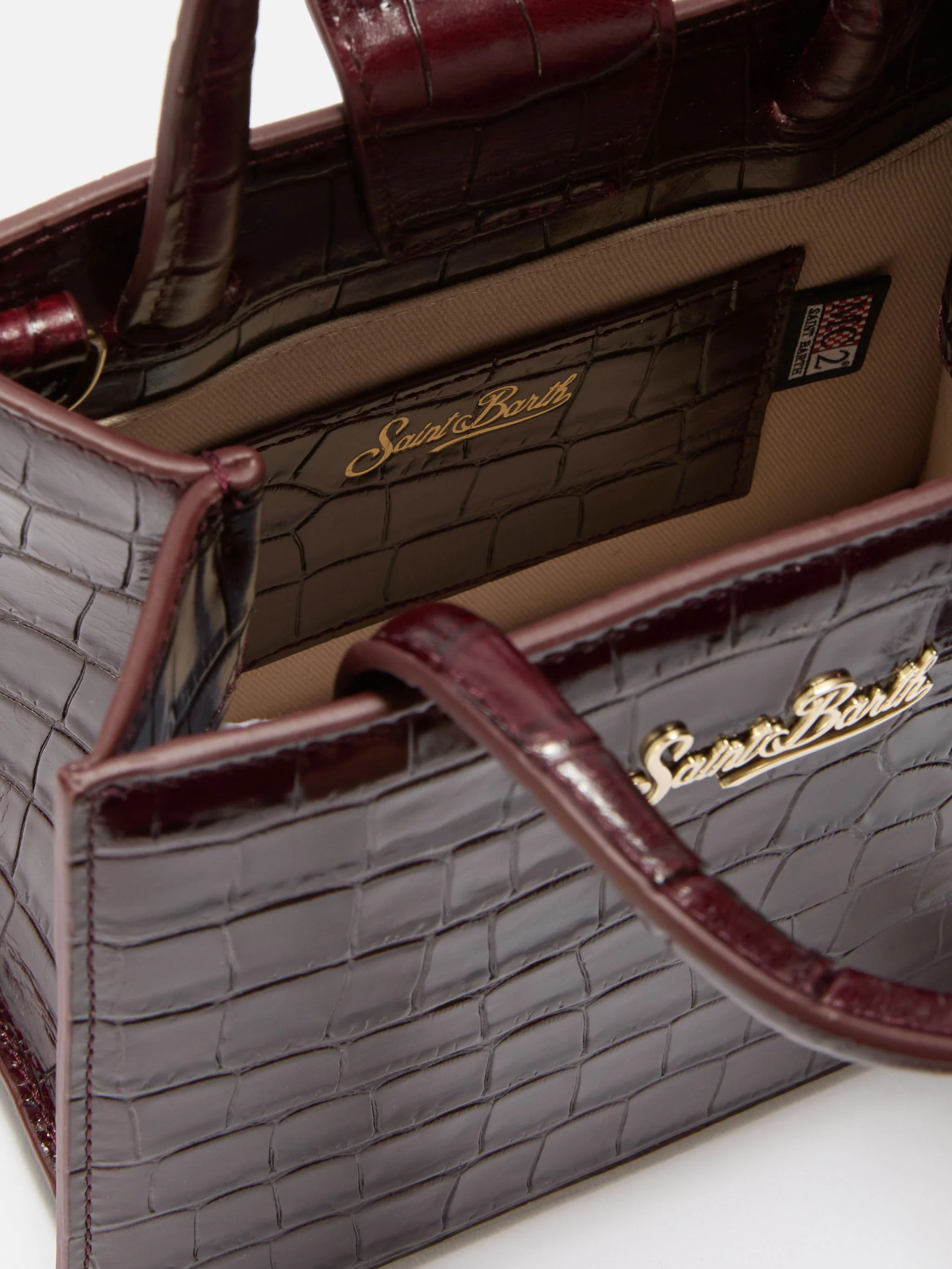 Shop Bag Mini Handbag in burgundy crocodile-print leather - Image 5