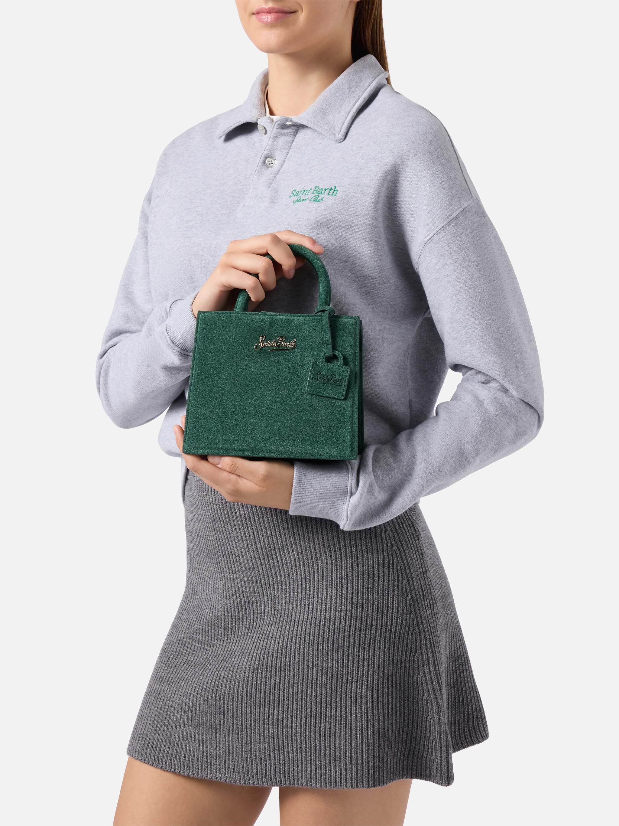 Shop Bag Mini Handbag in green suede leather - Image 2