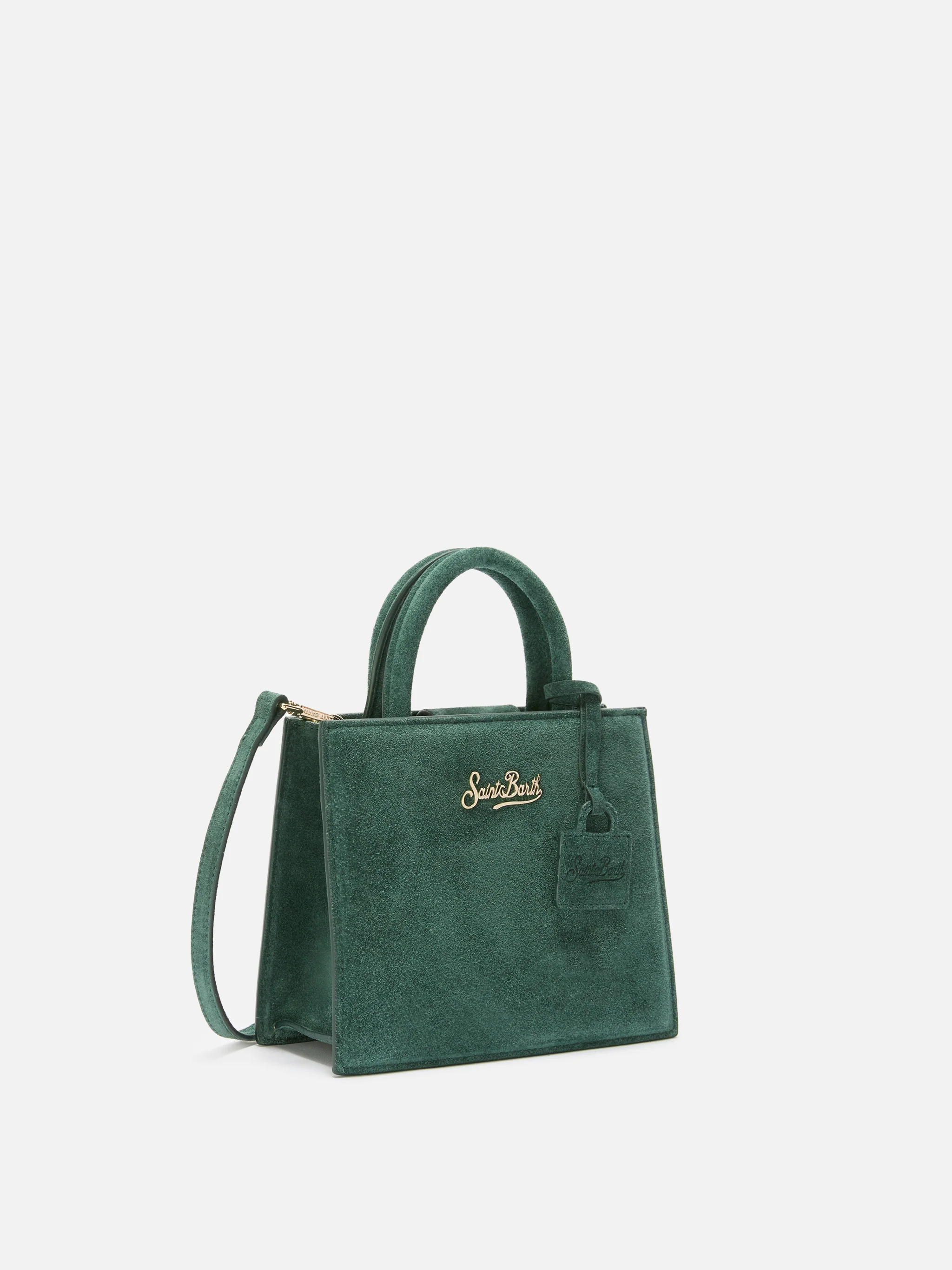 Shop Bag Mini Handbag in green suede leather - Image 3