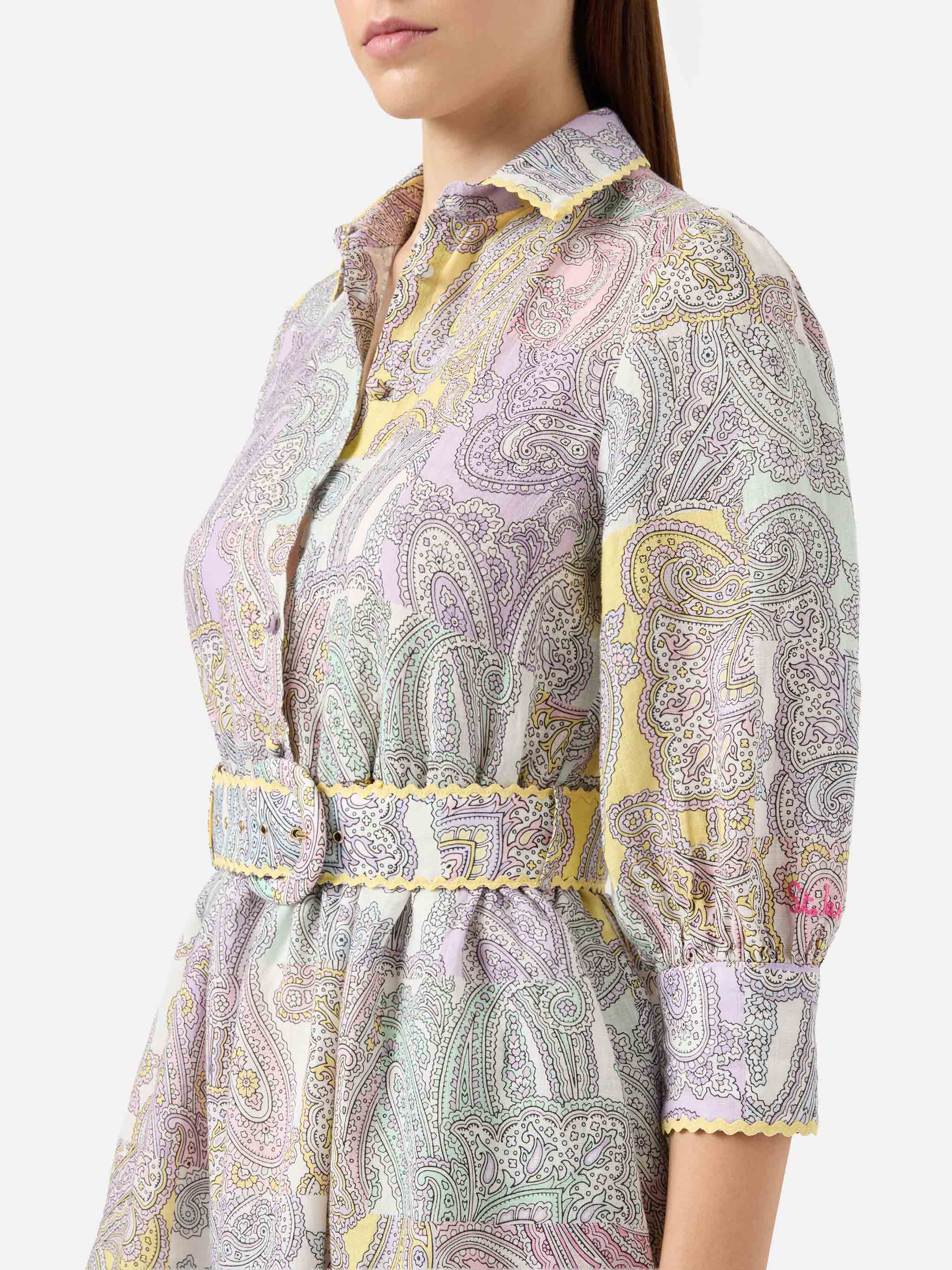 Short dress Daisi Linen with paisley print - Image 2