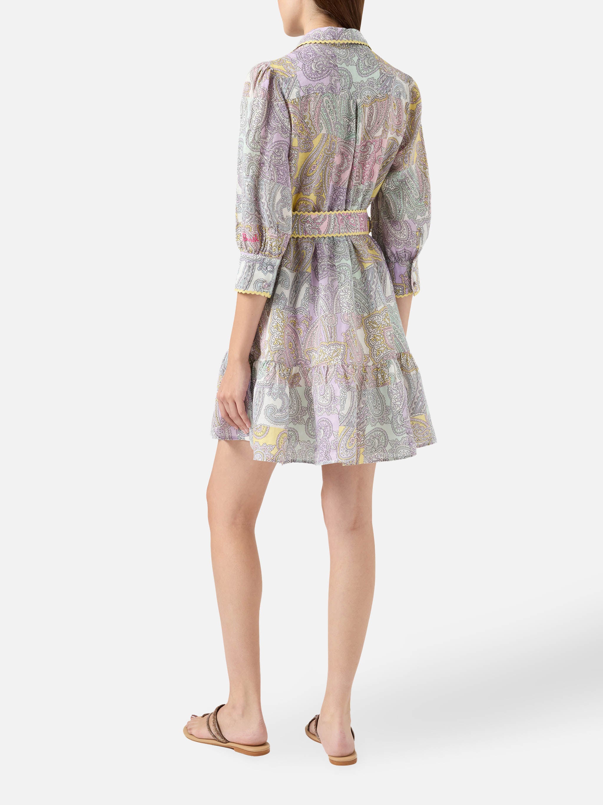 Short dress Daisi Linen with paisley print - Image 3