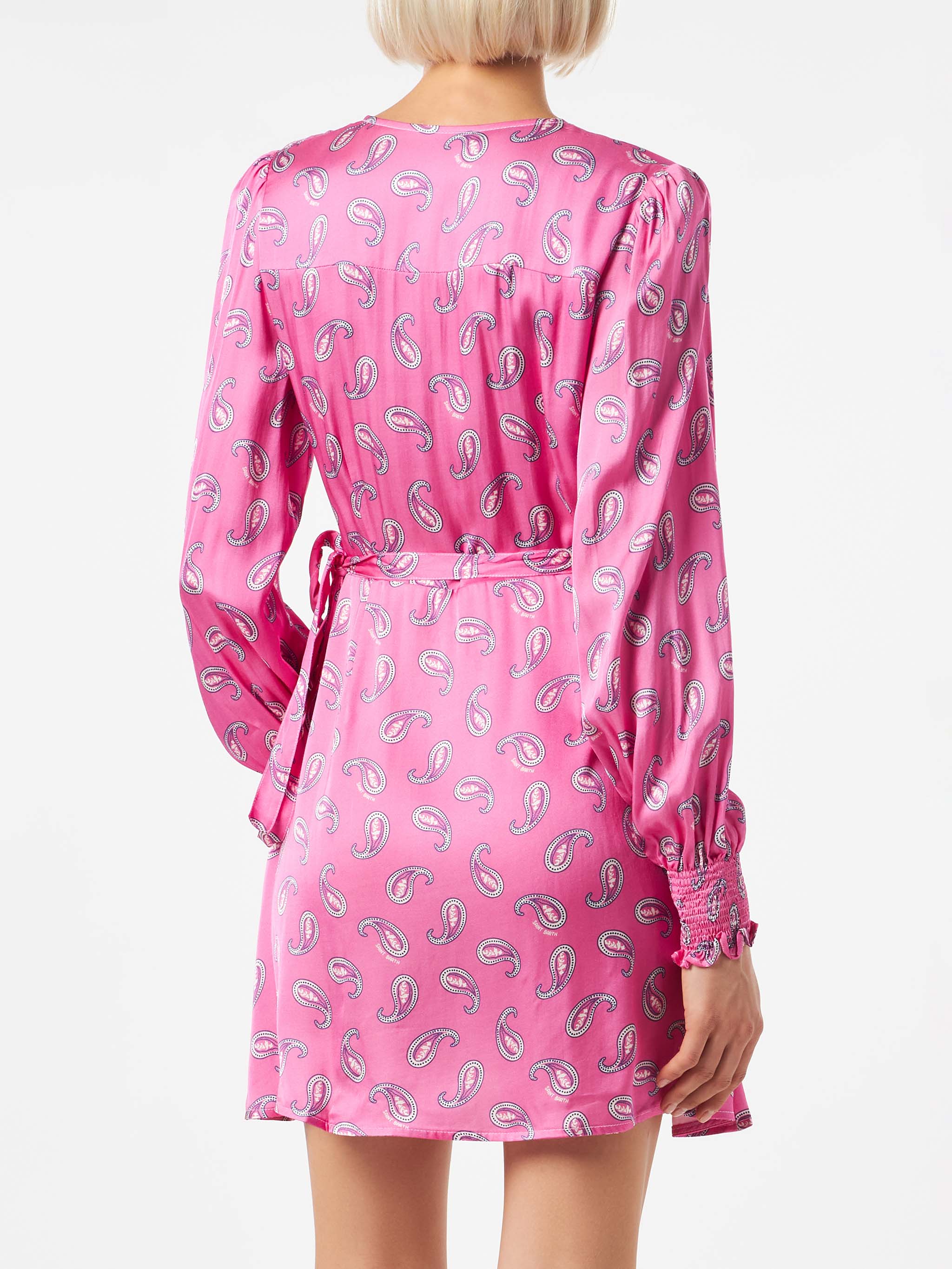 Satin wrap dress with paisley print - Image 2