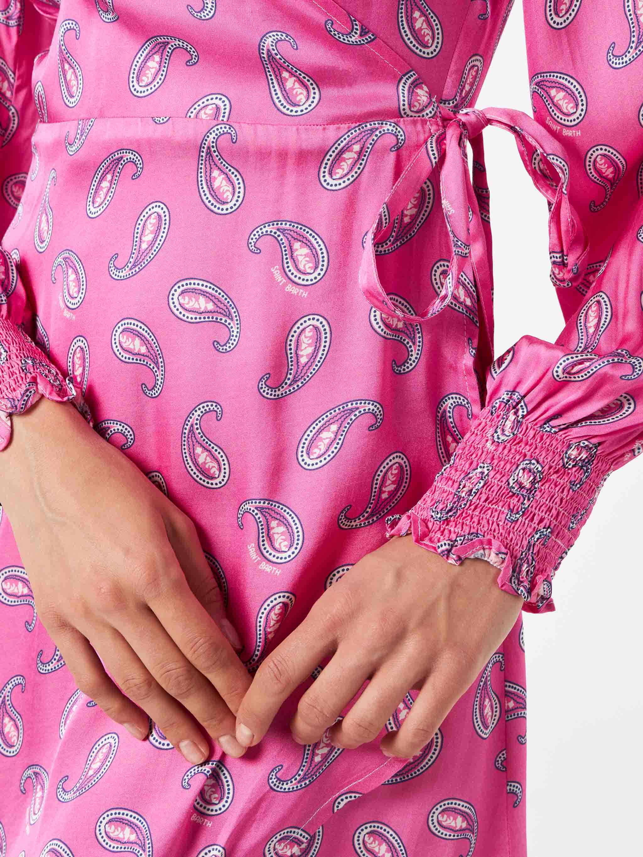 Satin wrap dress with paisley print - Image 3