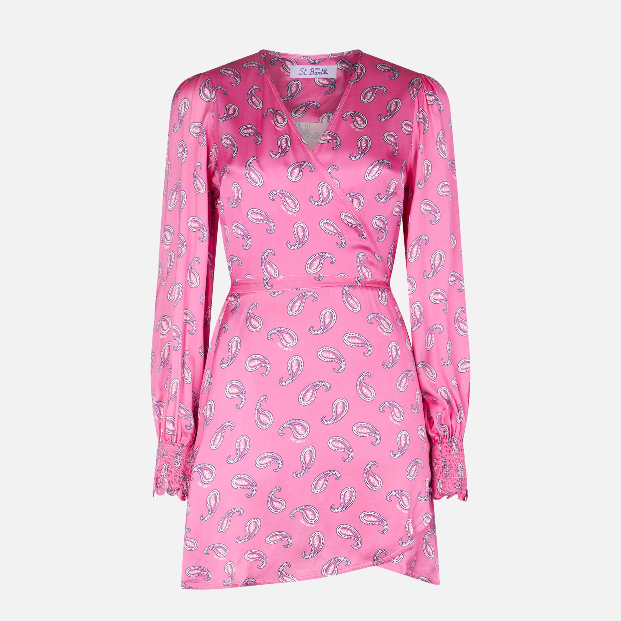 Satin wrap dress with paisley print - Image 4