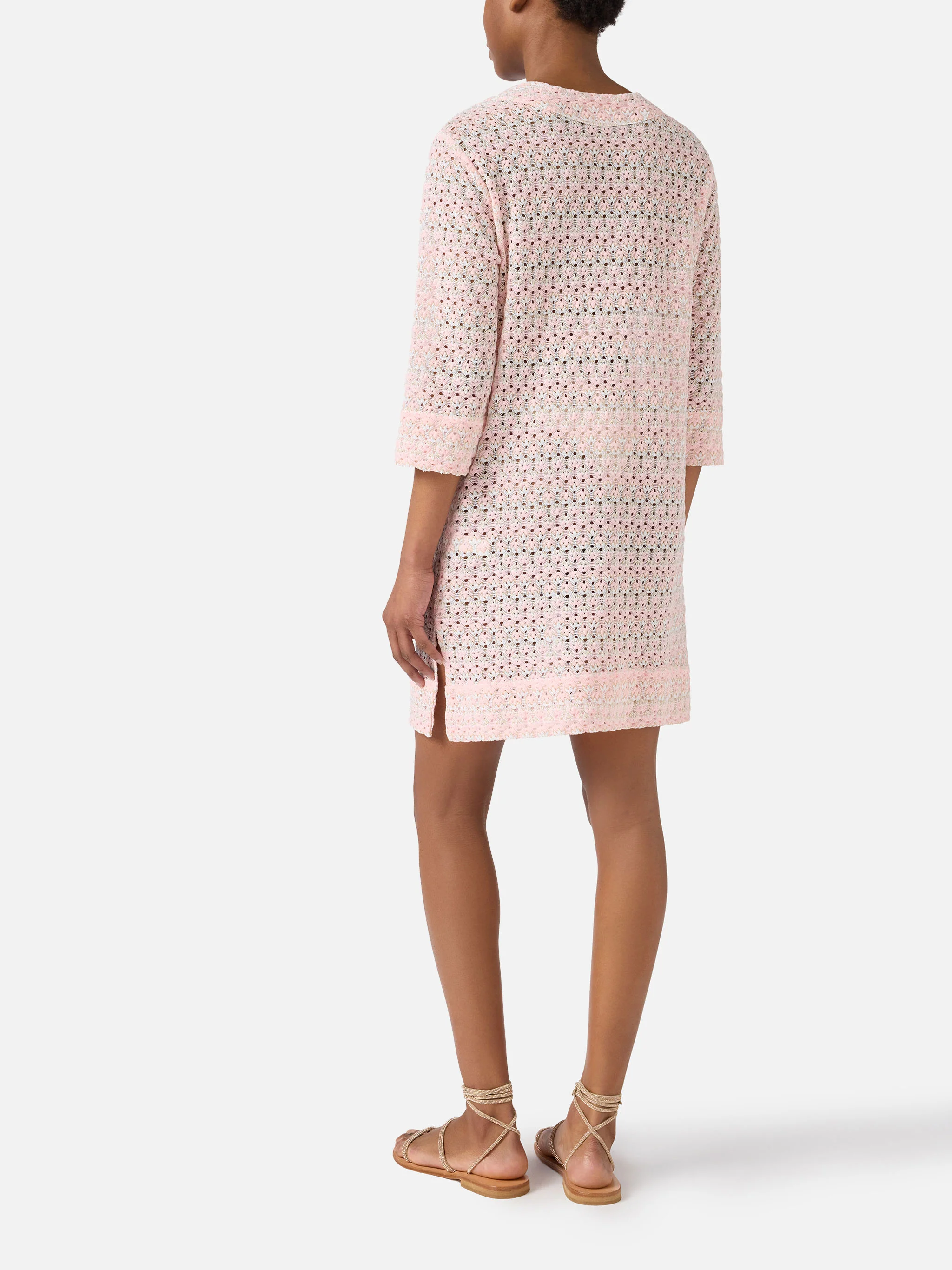 Short Macha dress in raschel fabric with floral motif - Image 3