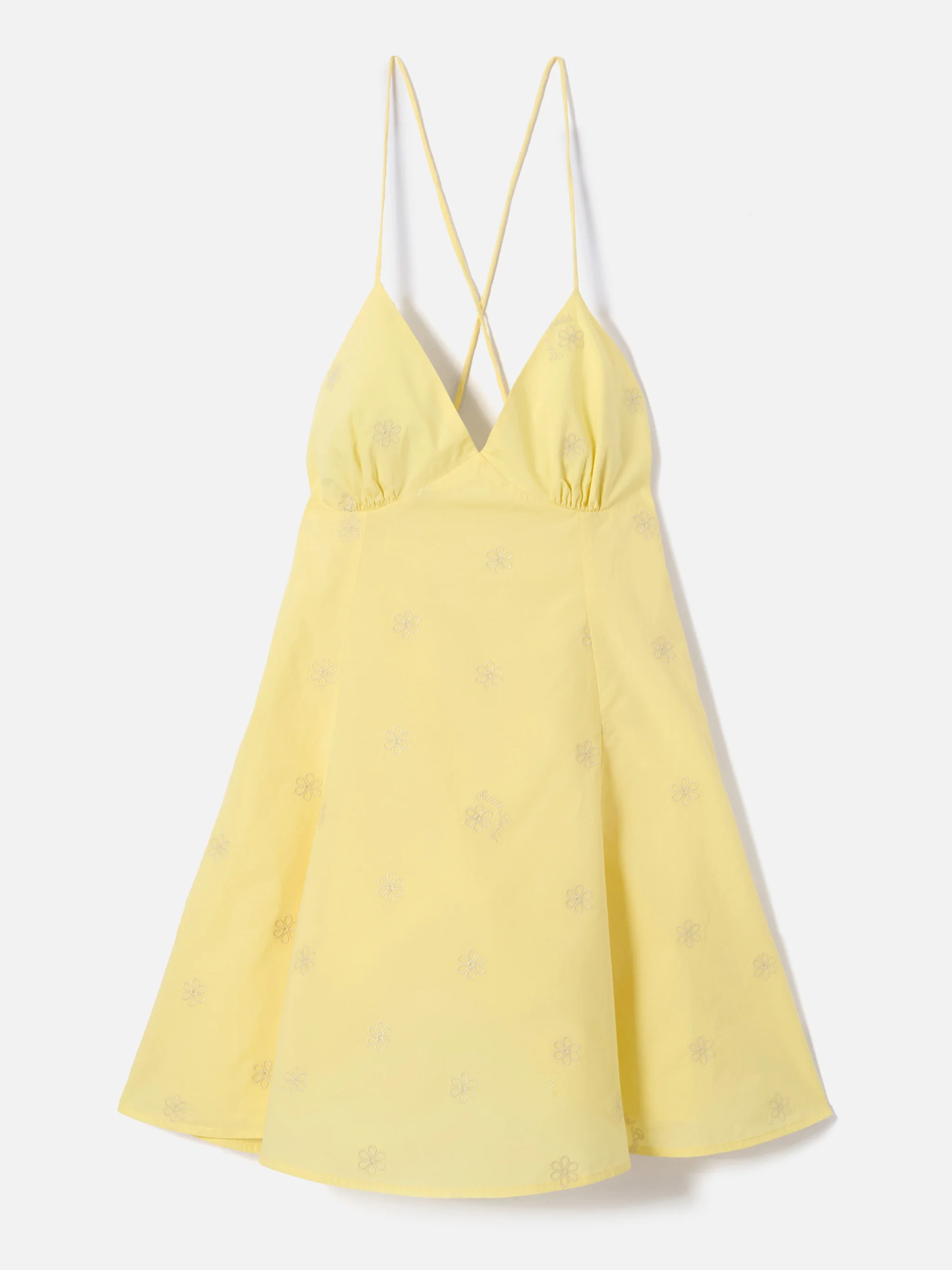 Short Marge dress in yellow cotton with floral embroidery - Image 4