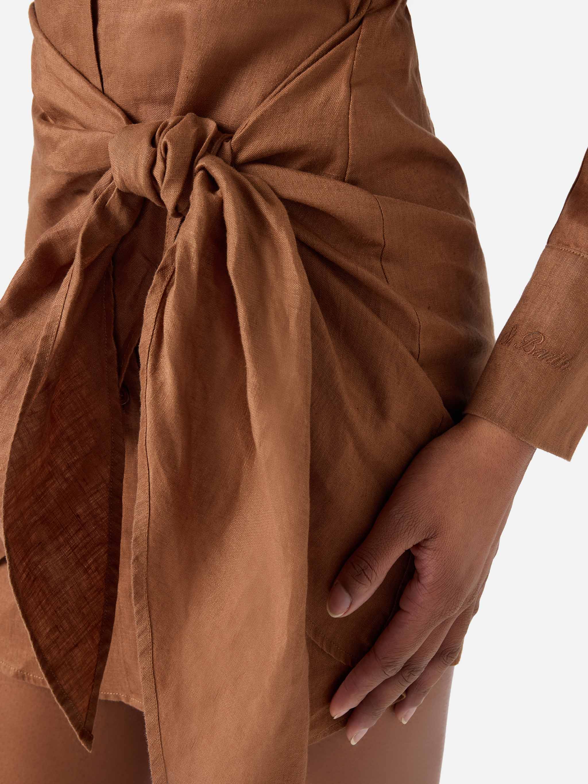 Short Ravi dress in brown linen - Image 2
