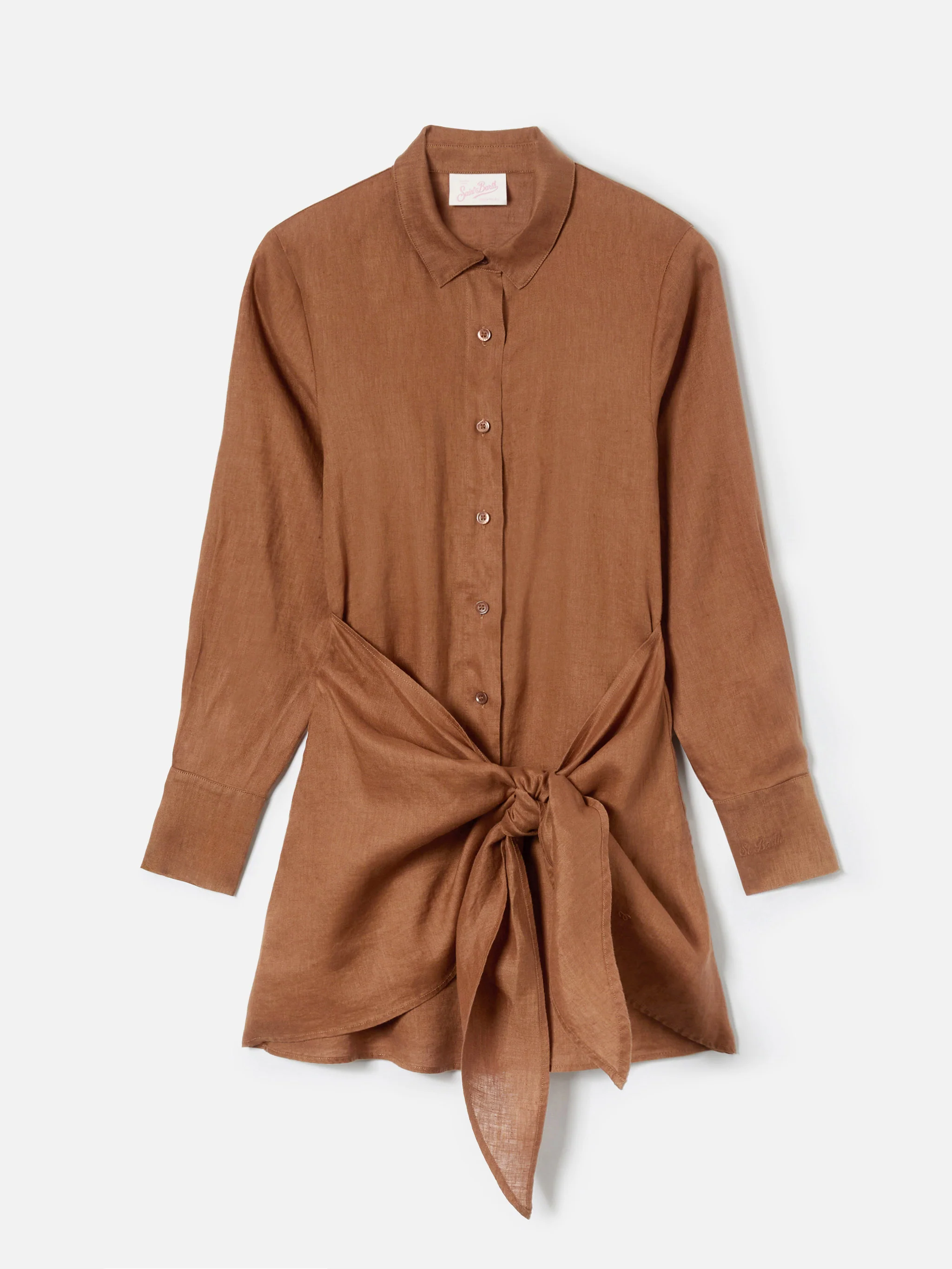 Short Ravi dress in brown linen - Image 4