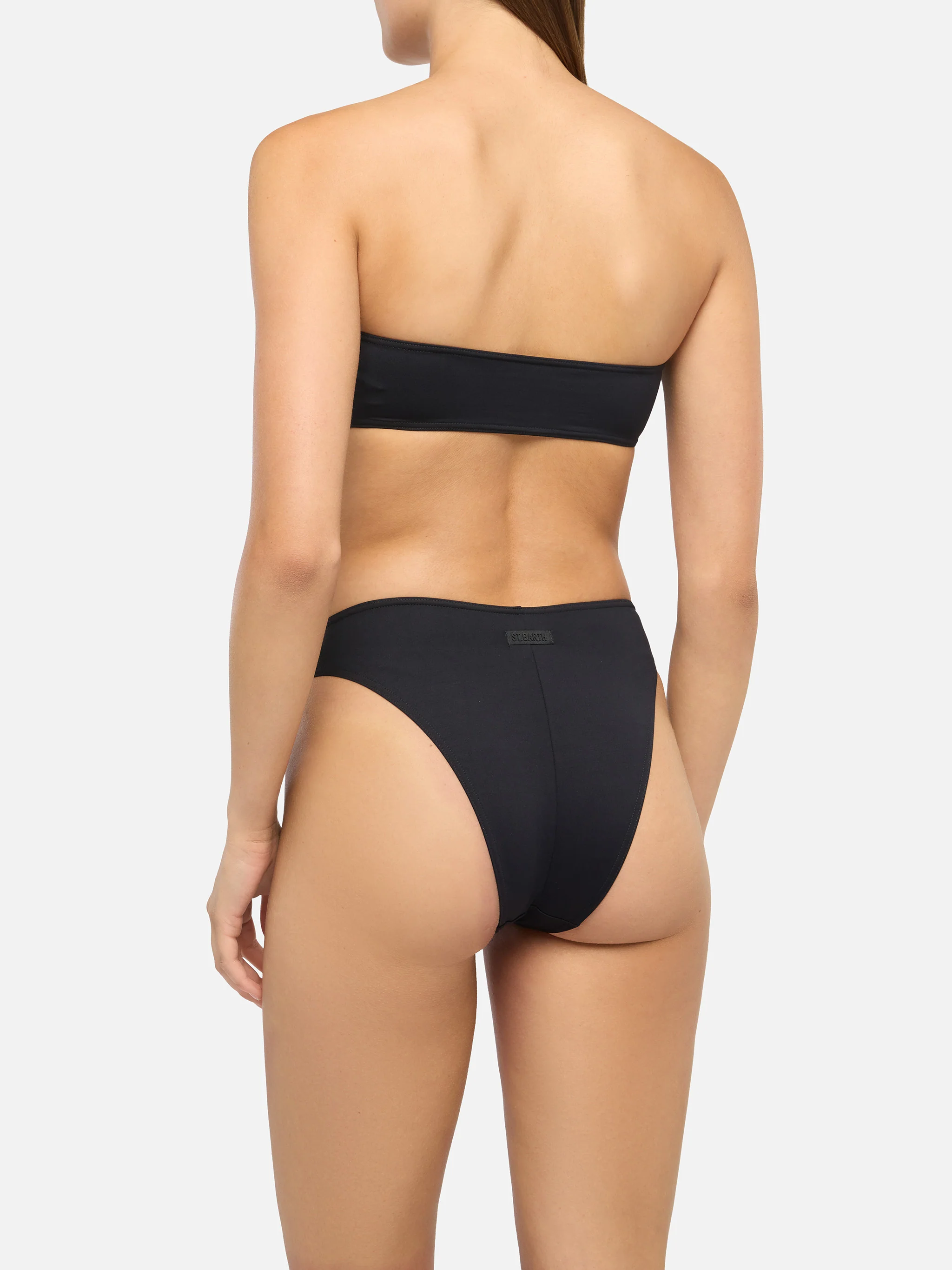 Bandeau bikini Rebby Sibilla with high waist high leg swim briefs in black - Image 4