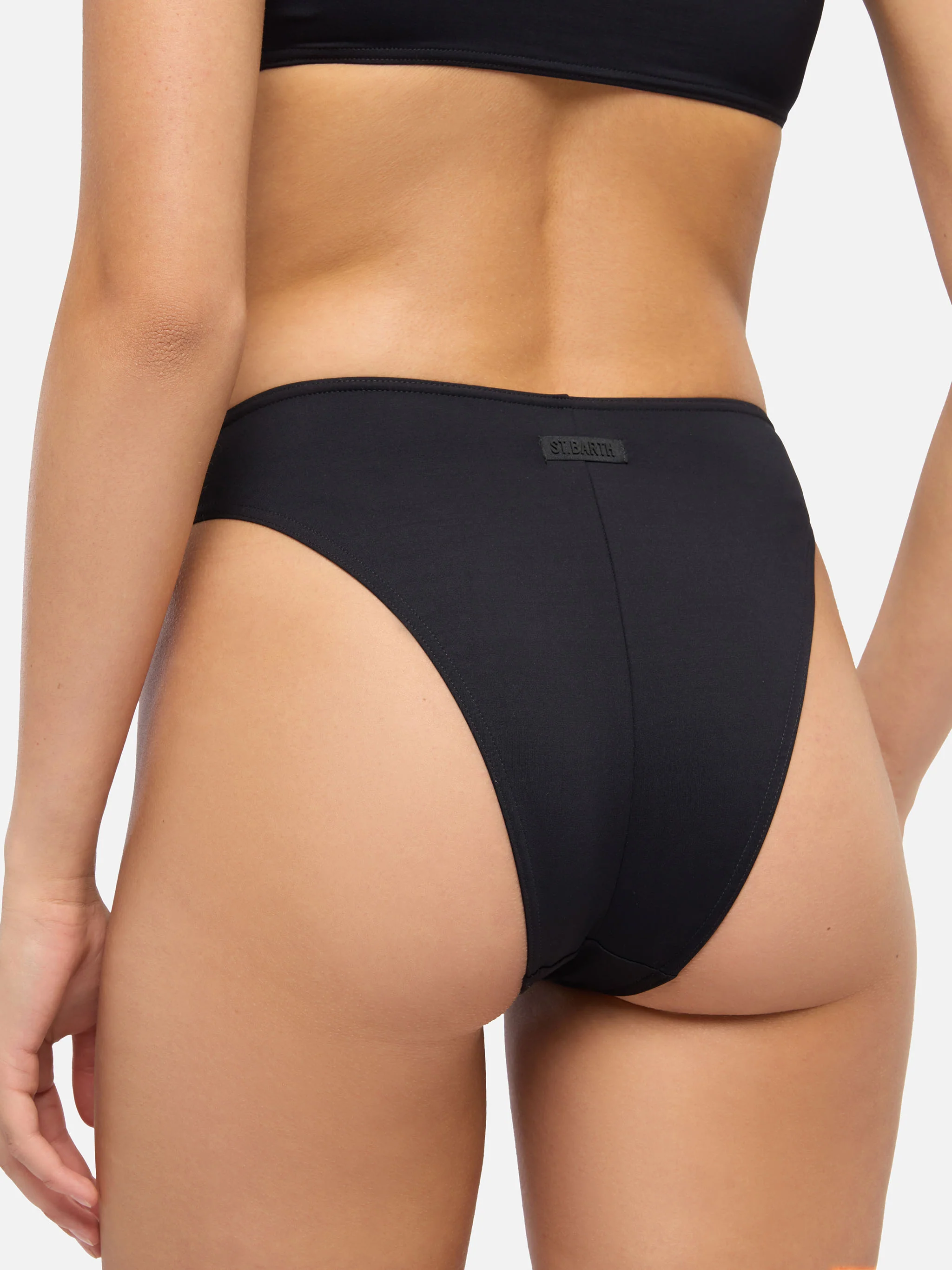 Bandeau bikini Rebby Sibilla with high waist high leg swim briefs in black - Image 5