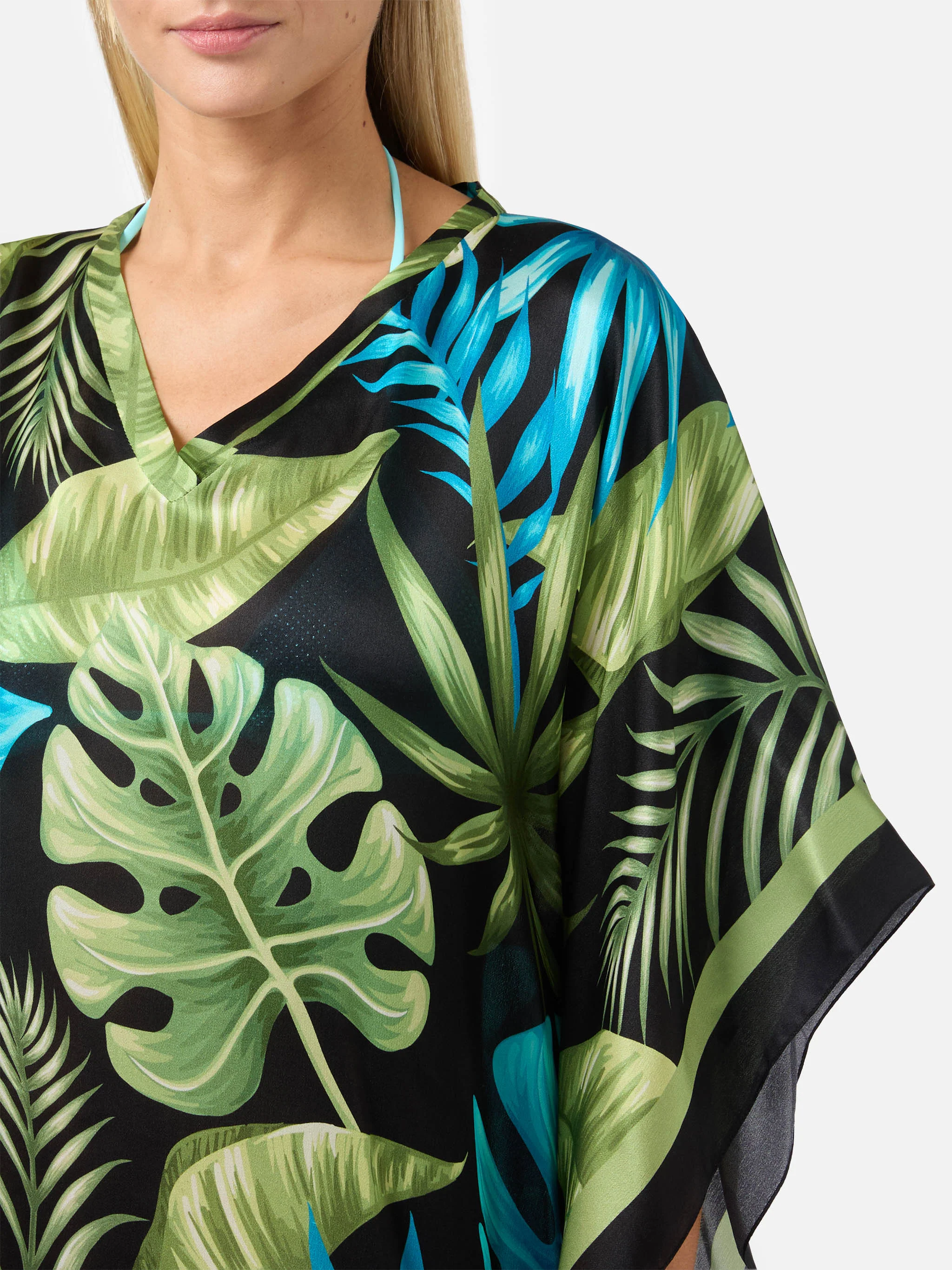 Silk caftan Khalida with tropical print - Image 2