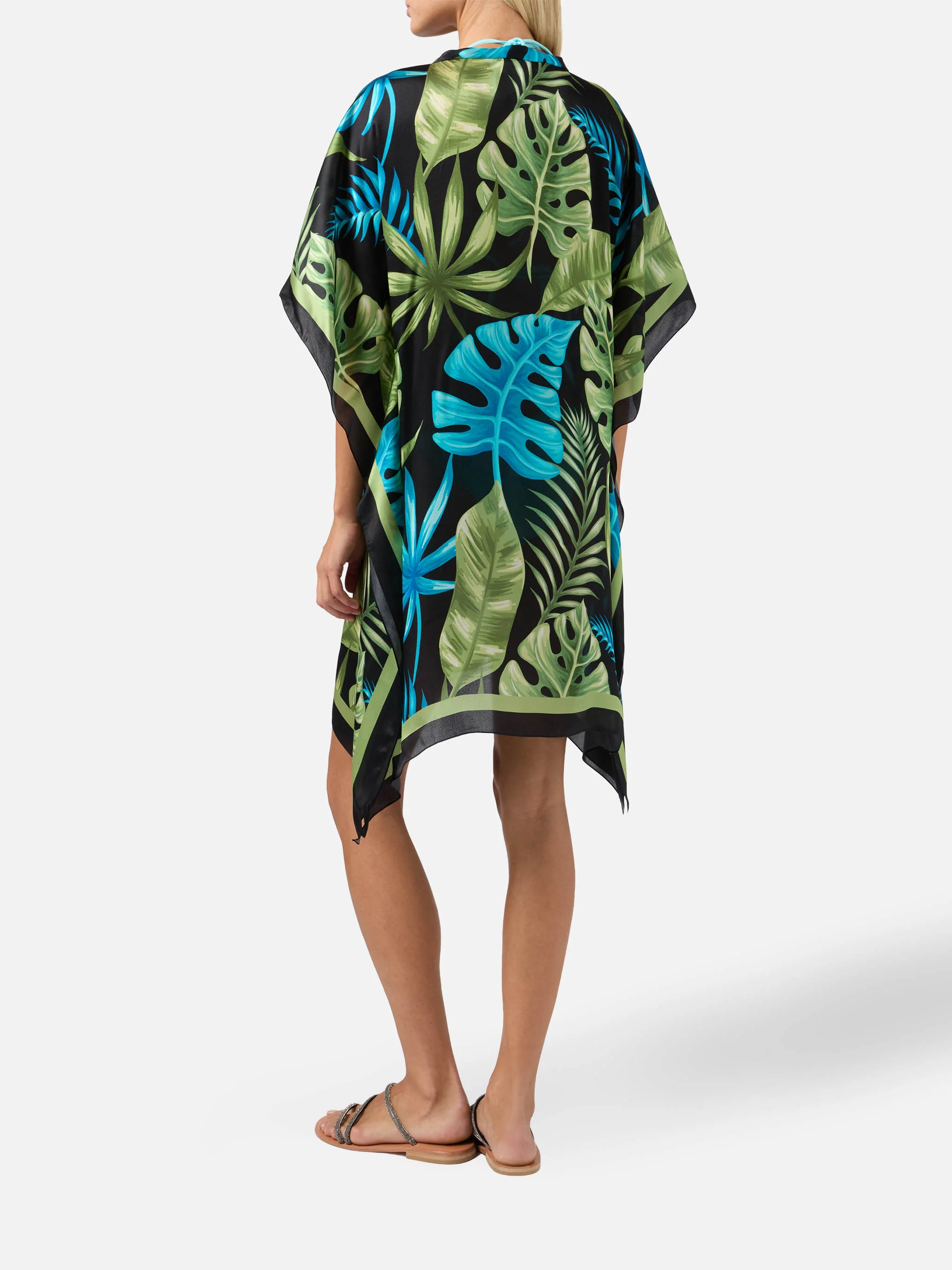 Silk caftan Khalida with tropical print - Image 3