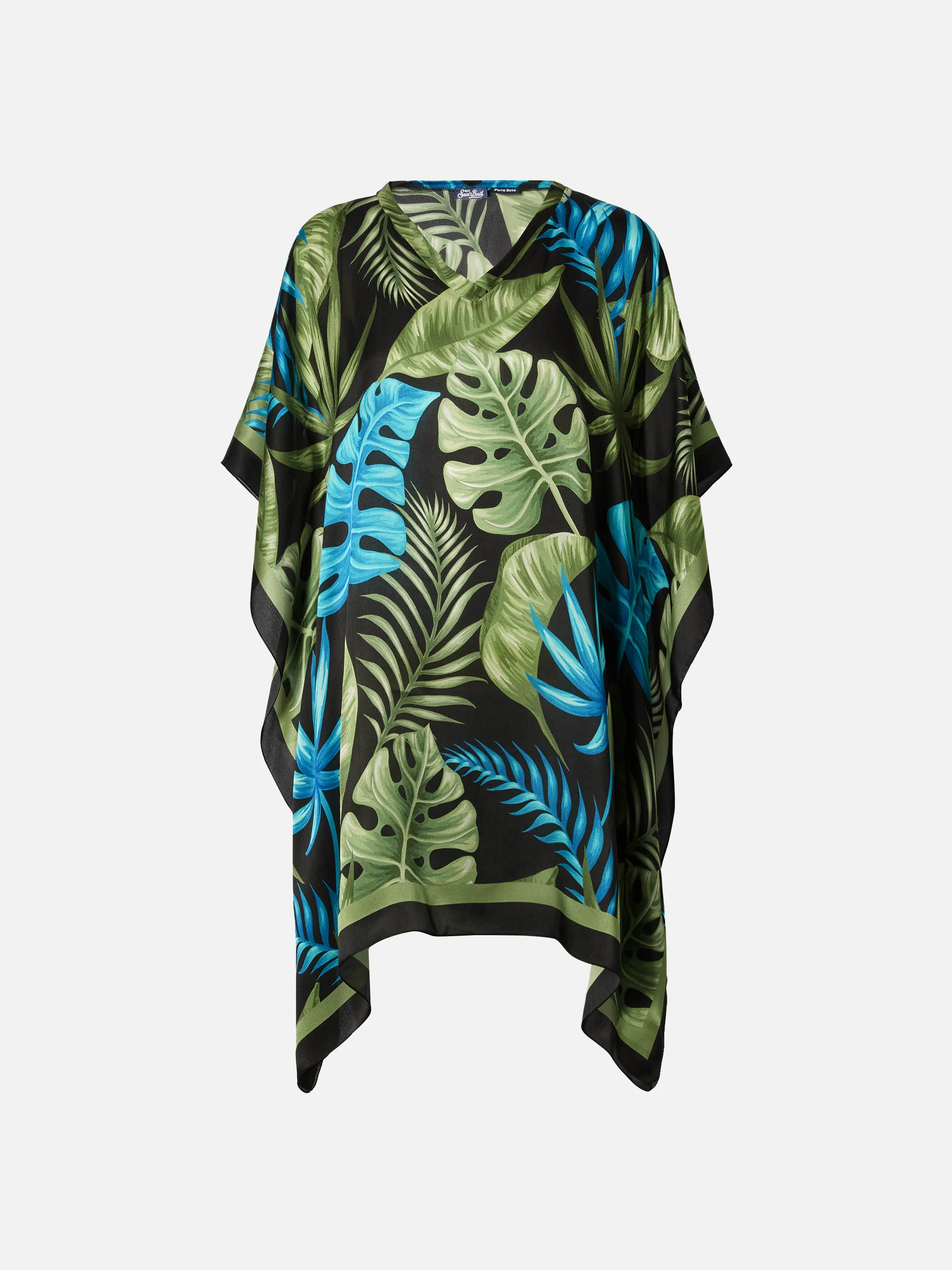 Silk caftan Khalida with tropical print - Image 4