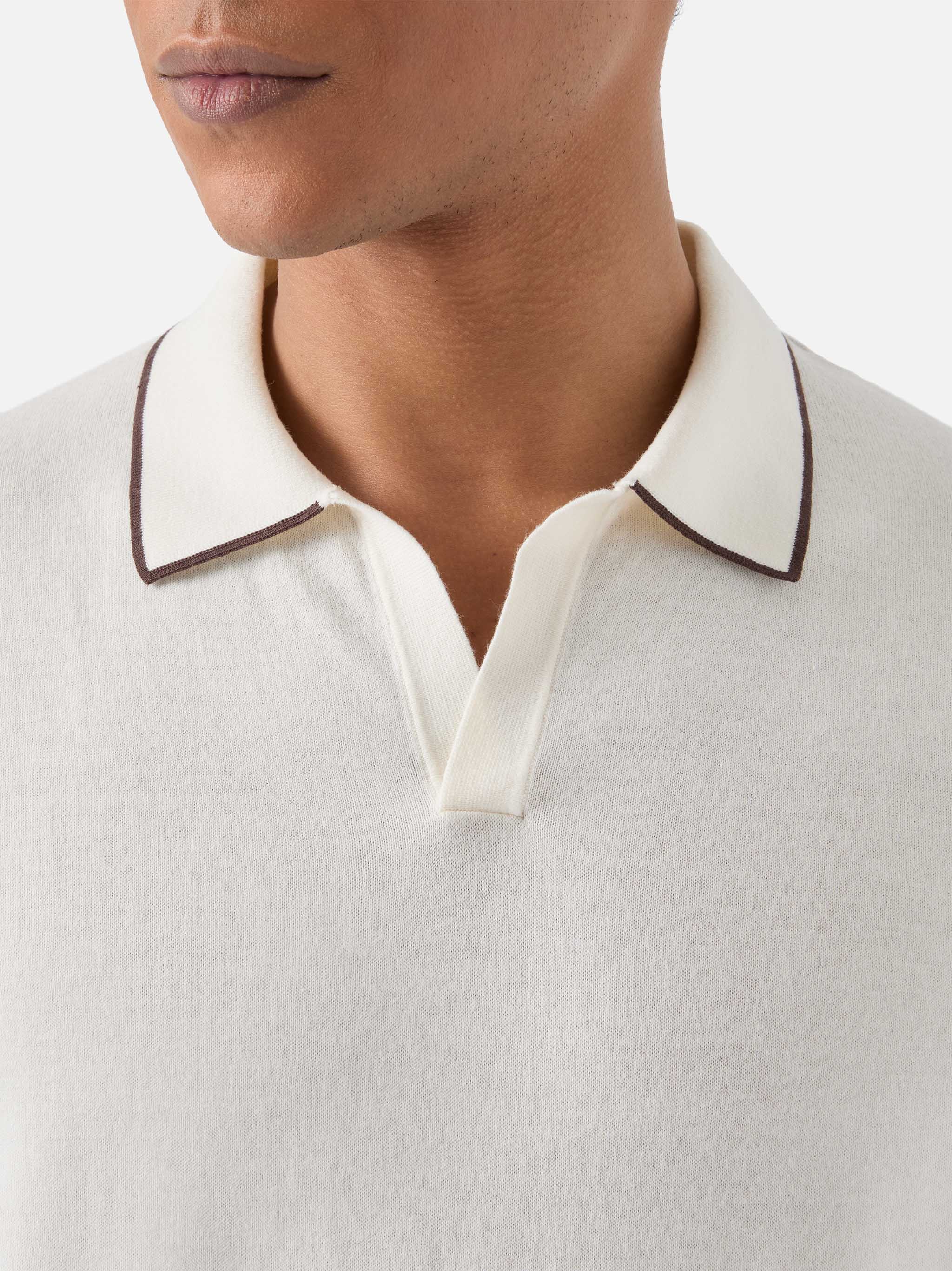 Sloan beige polo in premium high-twist cotton with contrast trims - Image 2