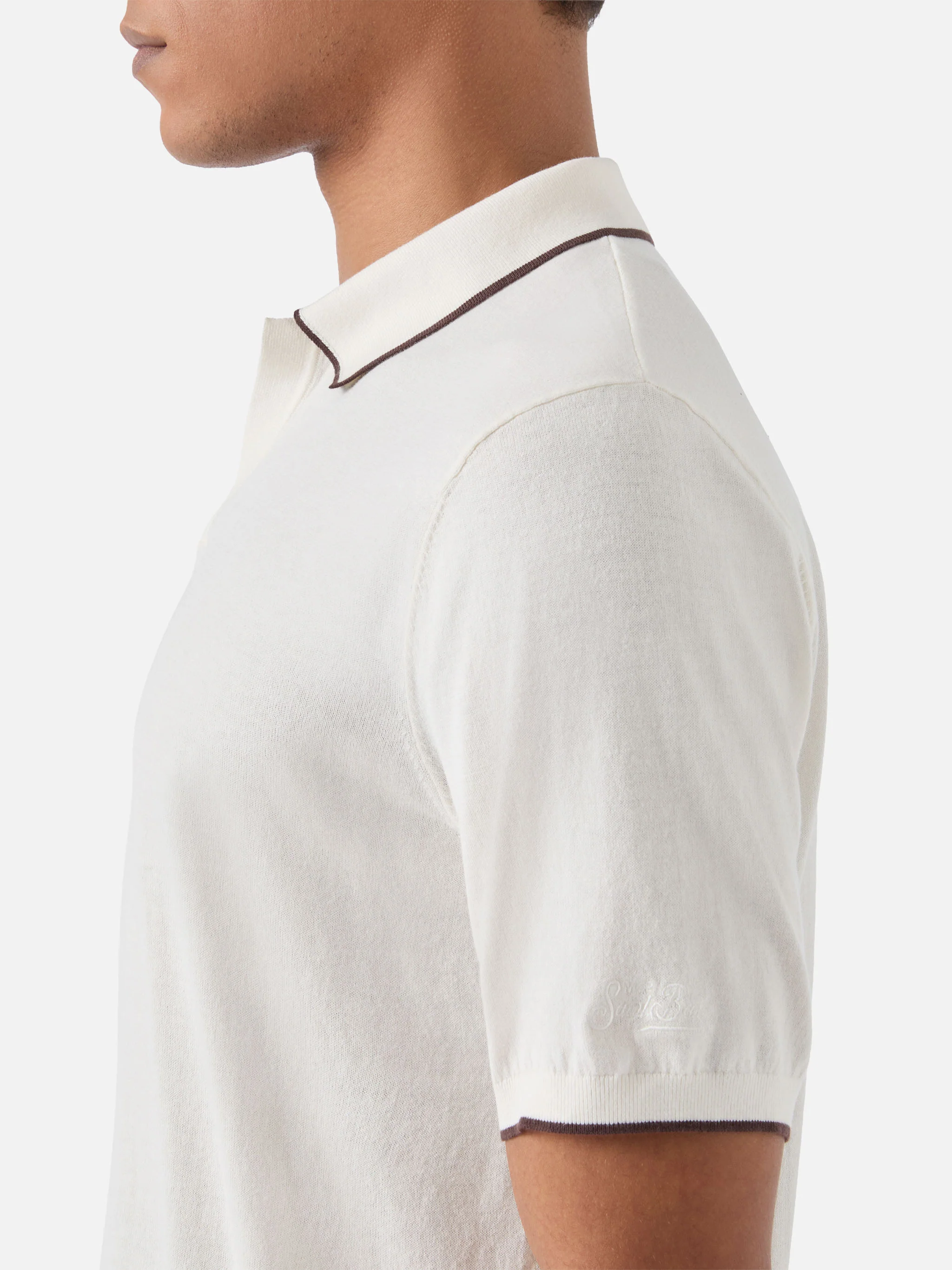 Sloan beige polo in premium high-twist cotton with contrast trims - Image 4