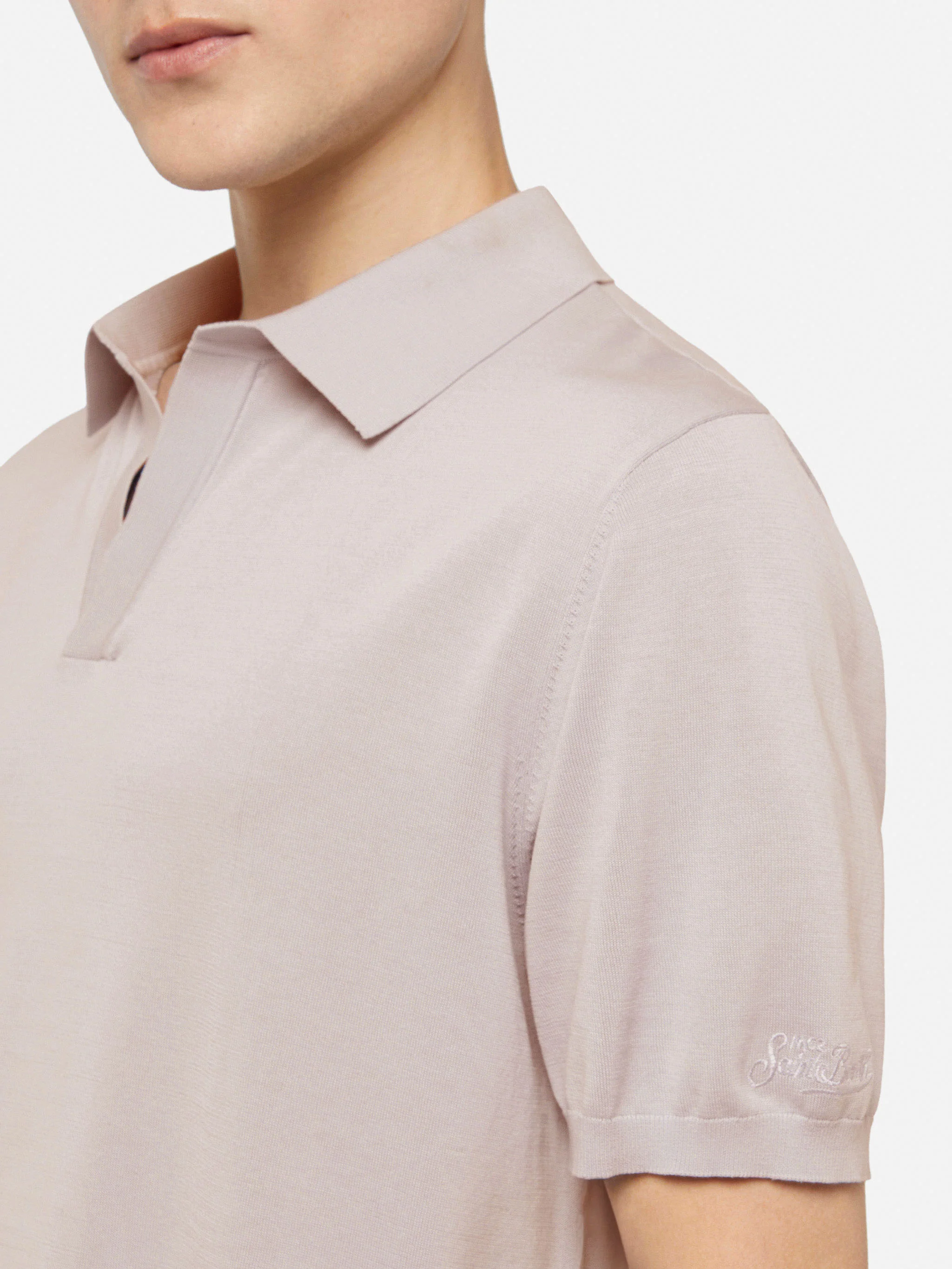 Sloan beige silk cotton knitted polo shirt - Image 2