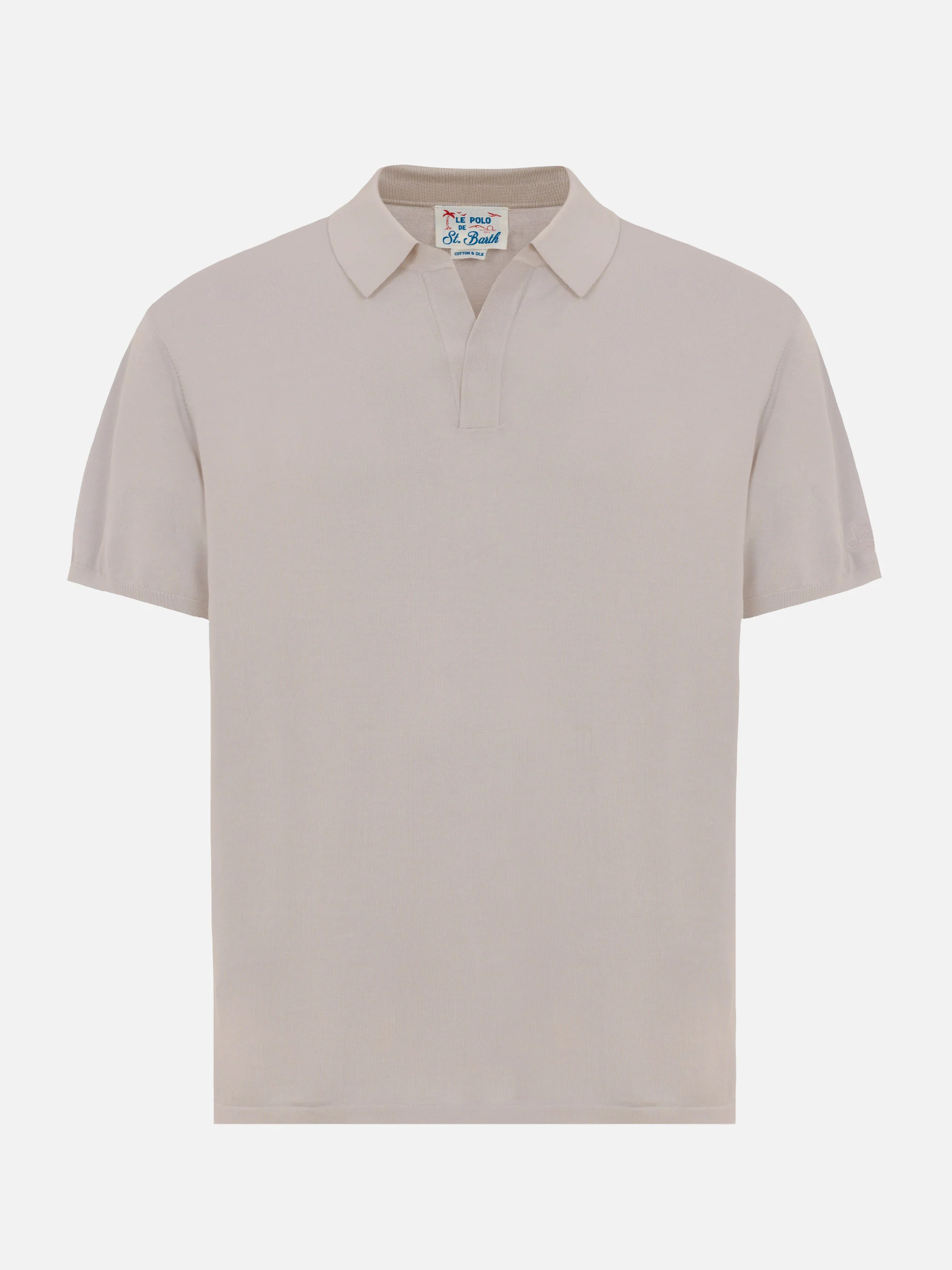 Sloan beige silk cotton knitted polo shirt - Image 4