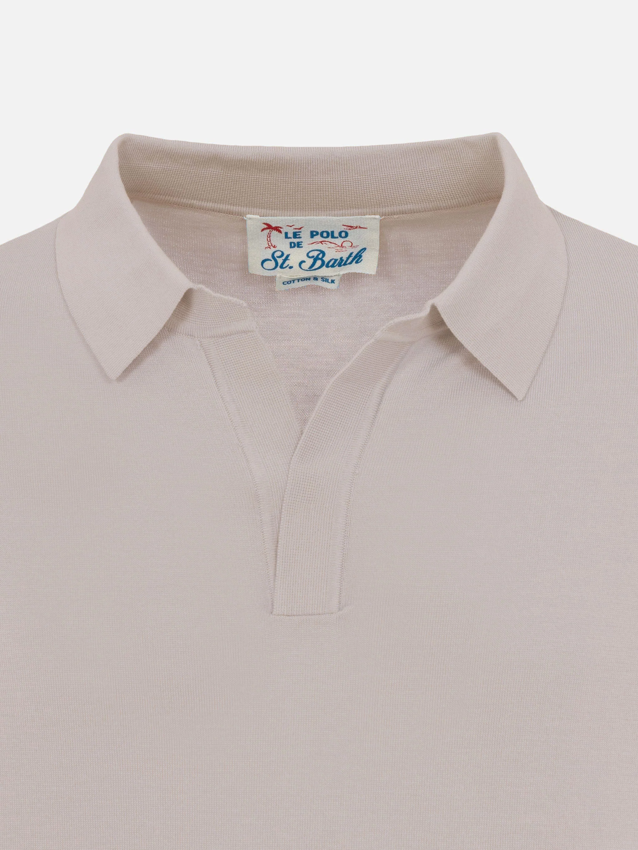 Sloan beige silk cotton knitted polo shirt - Image 5