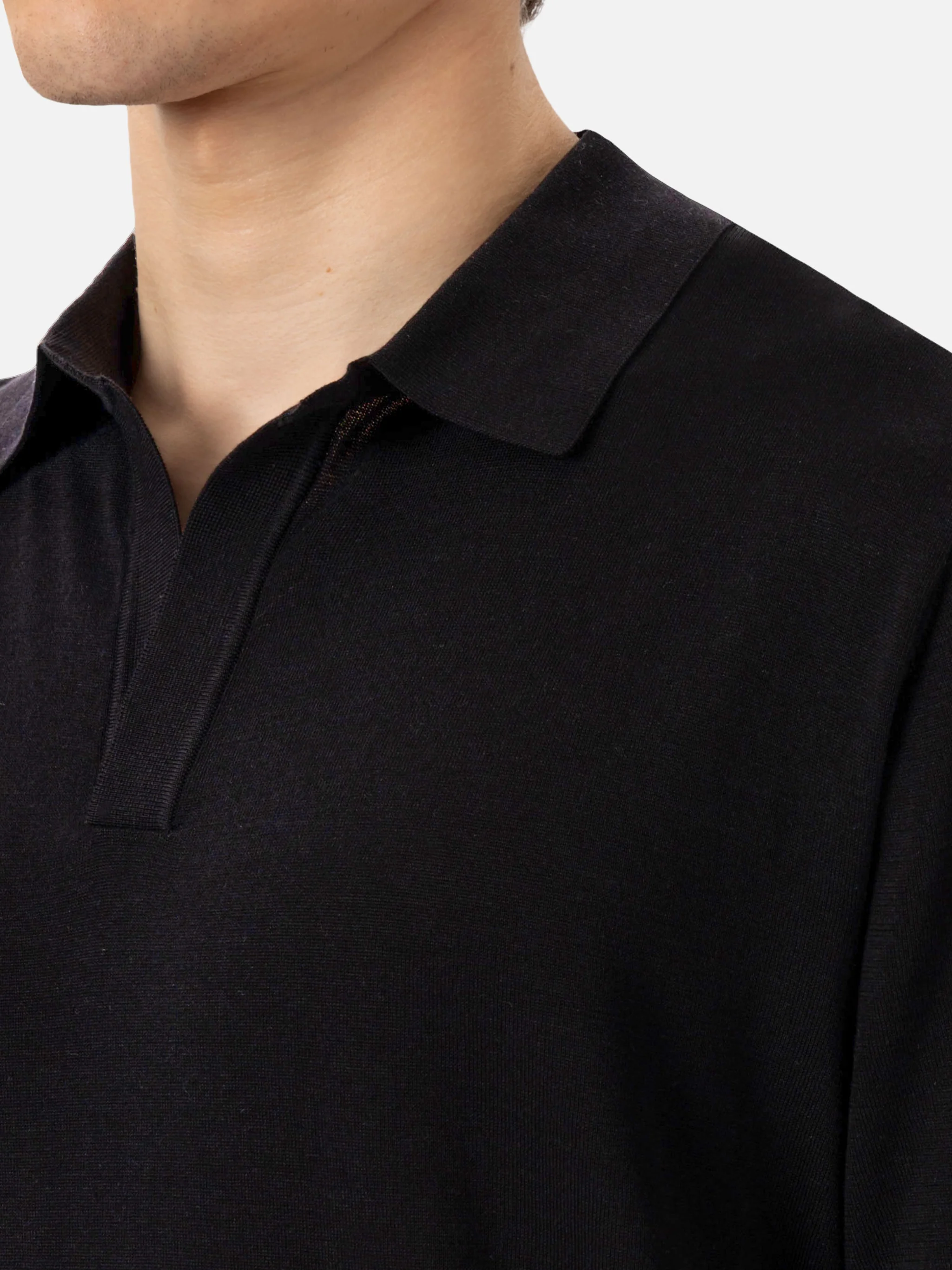 Sloan black silk cotton knitted polo shirt - Image 2