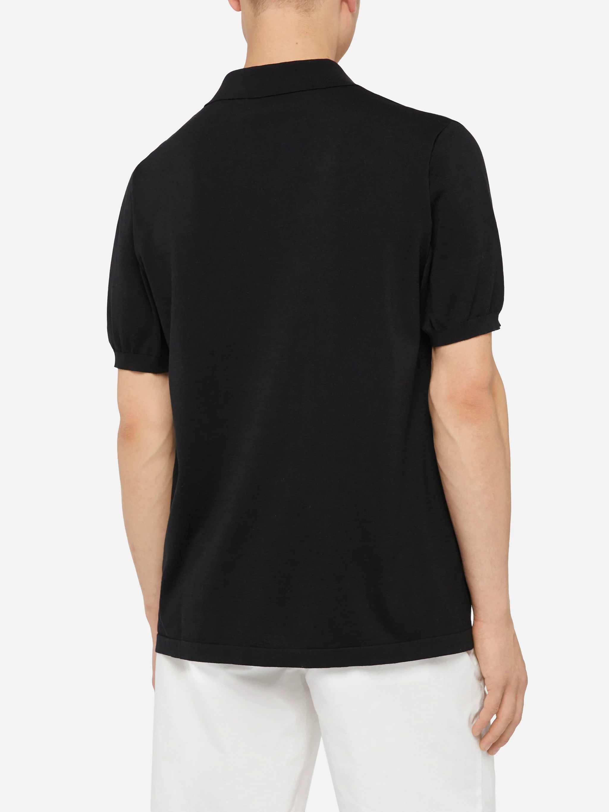 Sloan black silk cotton knitted polo shirt - Image 3